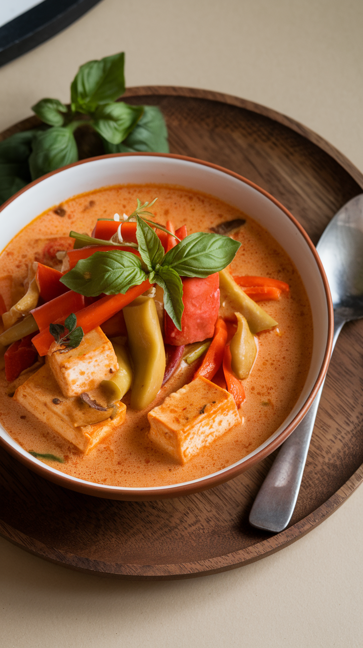 Quick Thai Red Curry – Food Processor Dinner Made EasyCreate a rich, aromatic Thai red curry sauce in minutes with your food processor. A flavorful dinner packed with veggies and tofu! 🍛🌶️ #FoodProcessorDinner #ThaiCurry