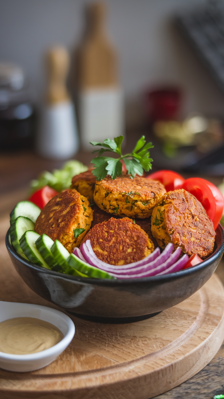 Crispy Falafel Bowls – Food Processor Dinner PerfectionMake crispy, golden falafel at home using your food processor! A protein-packed dinner bowl that’s perfect with rice and fresh veggies. 🧆🥗 #FoodProcessorDinner #FalafelRecipe