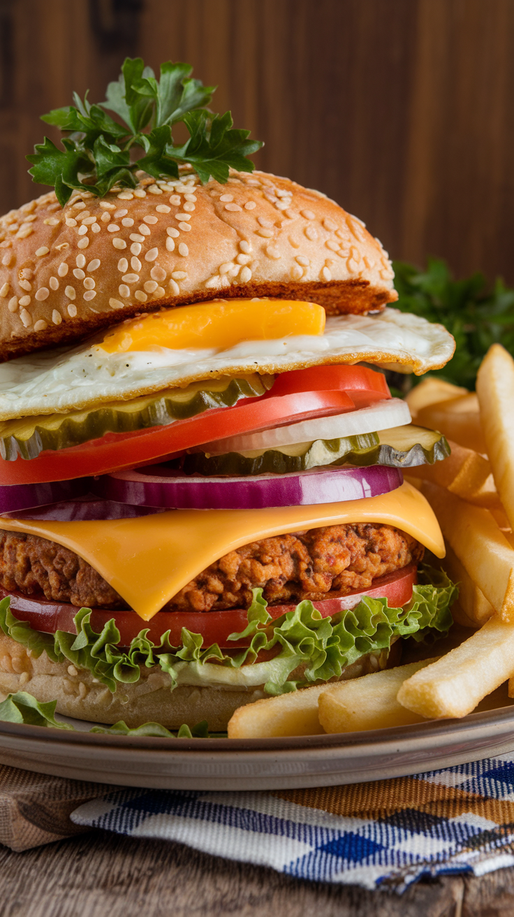 Loaded Veggie Burgers – Quick Food Processor Dinner IdeaThese hearty, flavor-packed veggie burgers come together effortlessly with a food processor. Perfect for a satisfying, meat-free dinner! 🍔🌱 #FoodProcessorDinner #VeggieBurger