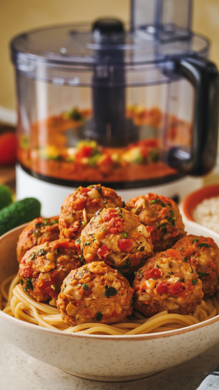 Easy Chicken or Veggie Meatballs – Food Processor Dinner RecipeMake perfectly seasoned chicken or veggie meatballs in minutes with your food processor! A quick, delicious dinner the whole family will love. 🥘🍴 #FoodProcessorDinner #EasyDinnerRecipe