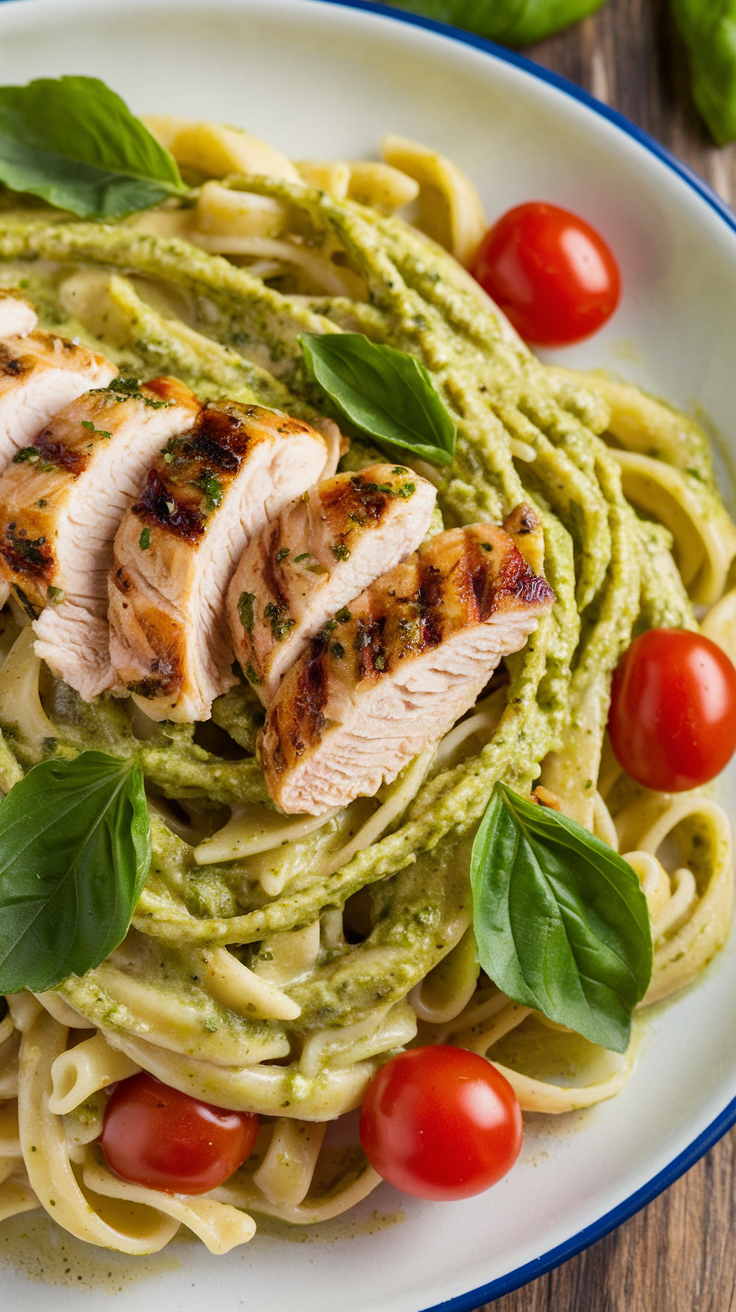 Creamy Pesto Pasta with Grilled Chicken – Easy Food Processor DinnerWhip up a restaurant-quality creamy pesto pasta using your food processor! This quick dinner recipe is packed with fresh flavors and perfect for busy weeknights. 🍝✨ #FoodProcessorDinner #EasyDinnerIdeas