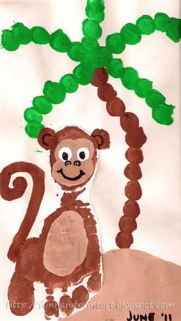 Footprint Monkey Craft and Fingerprint Palm Tree