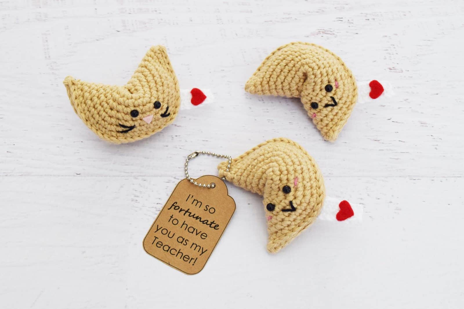 Fortune cookie keychain crochet pattern