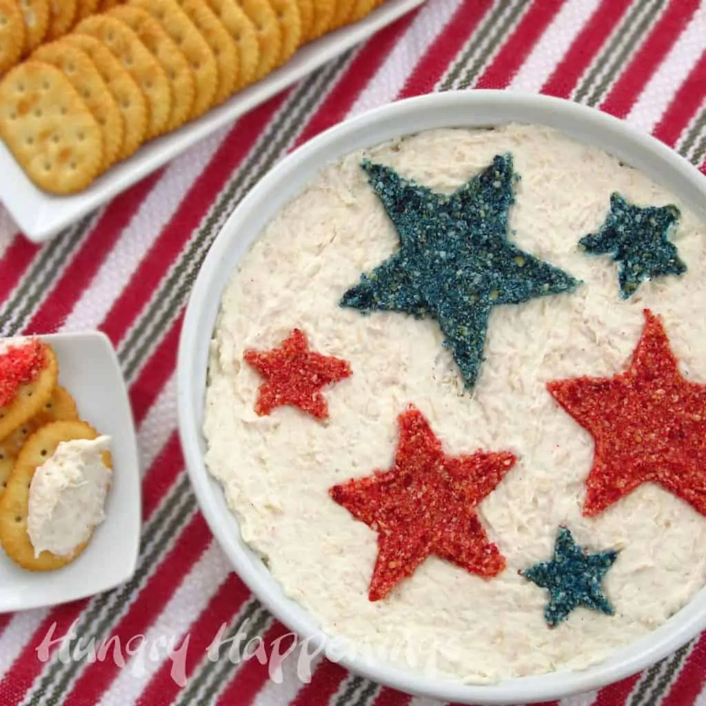 Decorated dip with red and blue cracker crumb stars