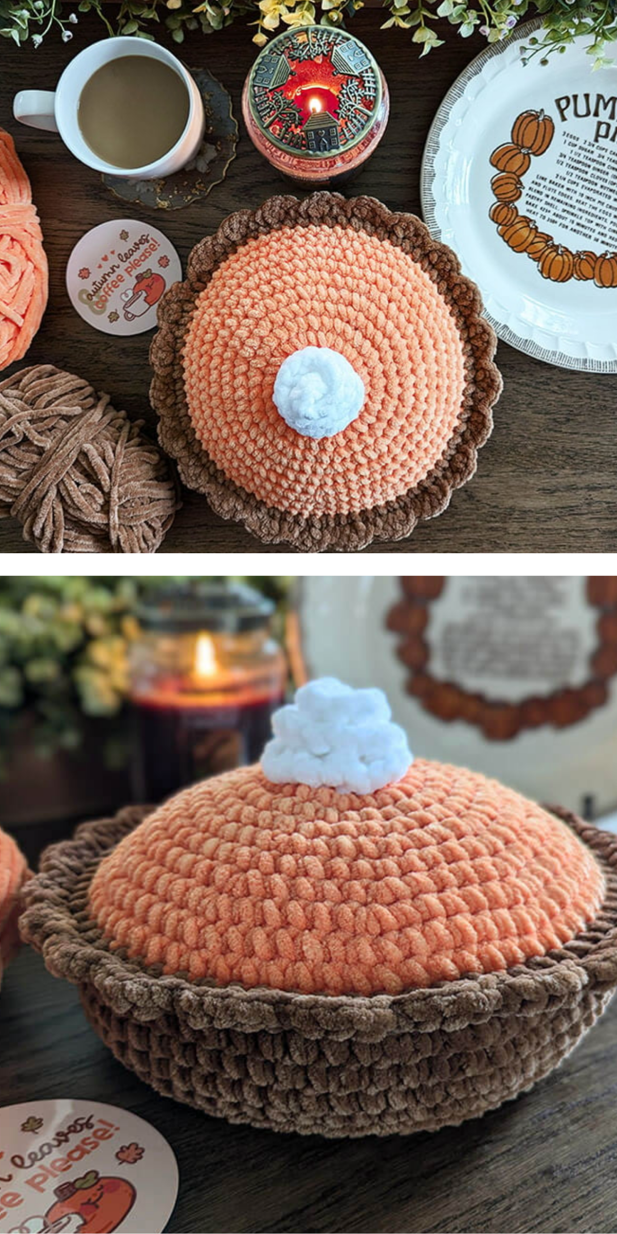 This cute pumpkin pie crochet pattern is a sweet and seasonal addition to your fall decor. It’s perfect for adding a touch of homemade charm to your table during the autumn months.