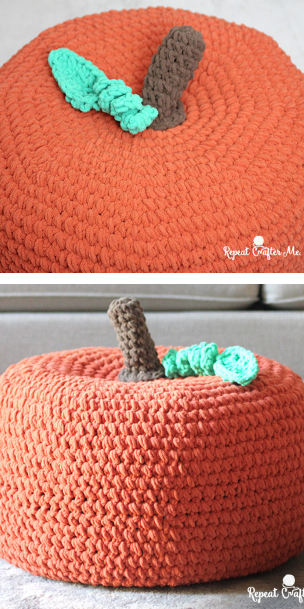 This chunky crochet pumpkin pouf is the ultimate in cozy fall decor. It’s big, squishy, and perfect for extra seating or just adding an extra touch of autumn charm to your space.