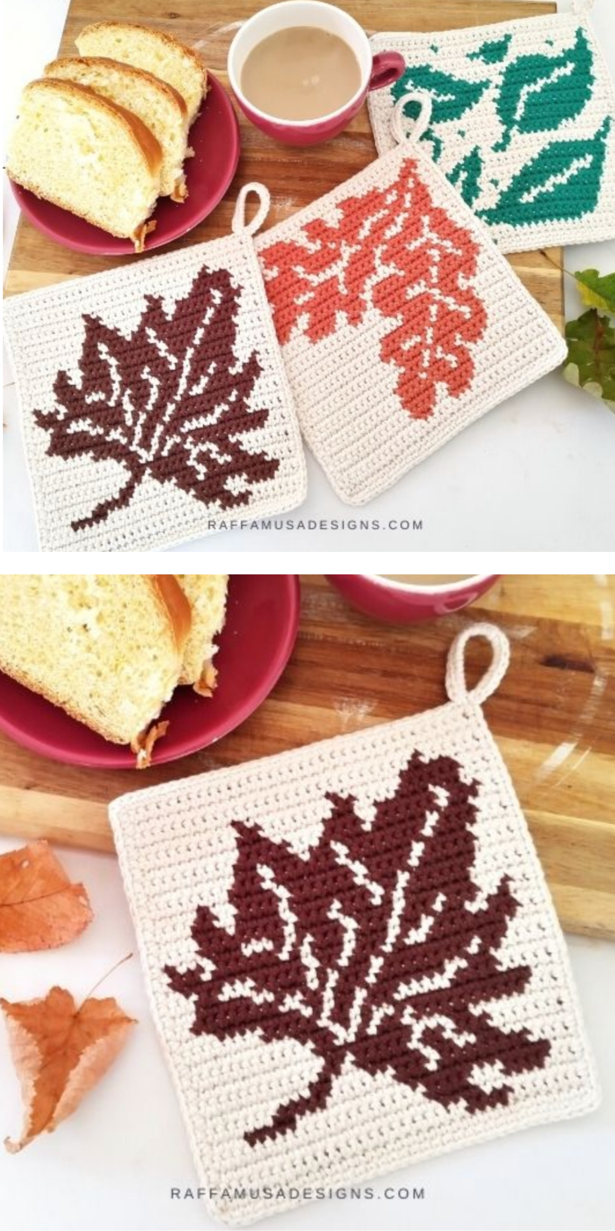 Capture the colors of autumn with this tapestry crochet maple leaf potholder. With its intricate design and cozy vibe, it’s a beautiful yet practical addition to your fall kitchen decor.