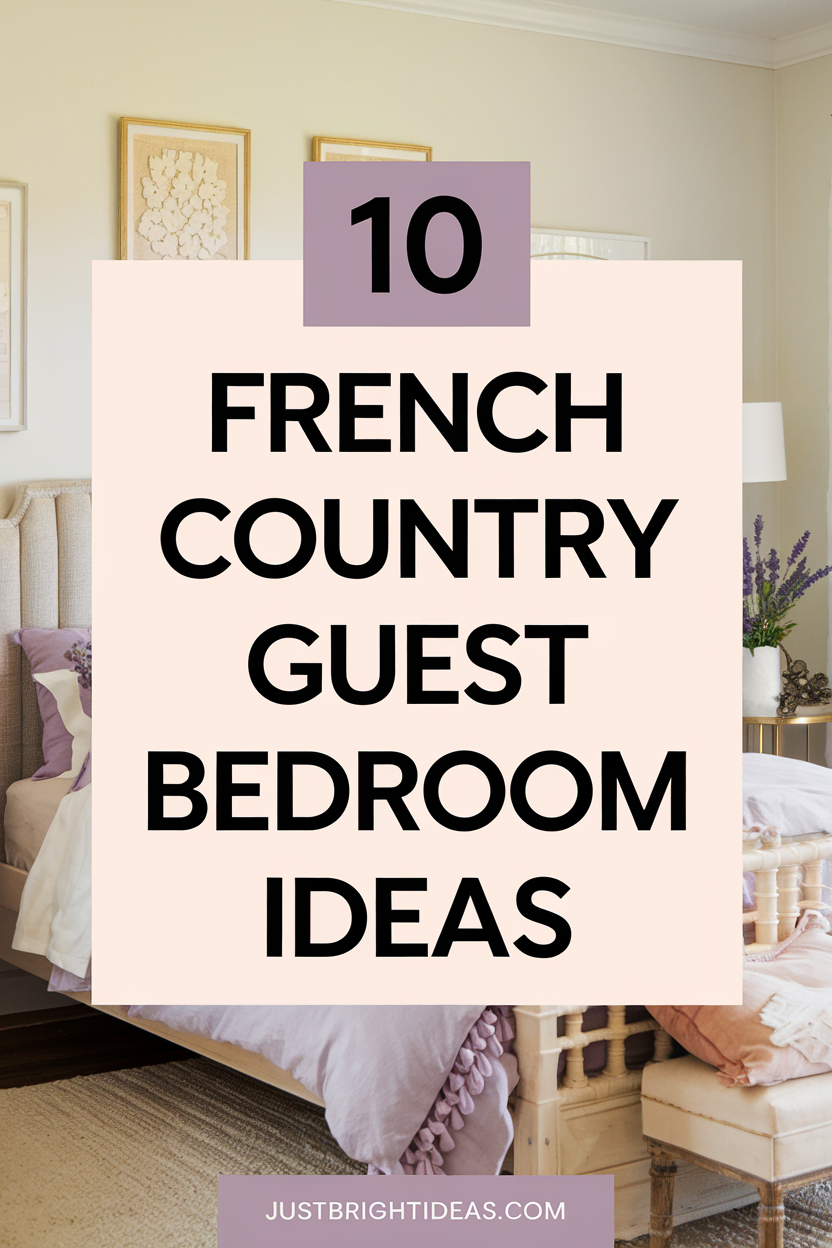 Discover 10 beautiful French country guest bedroom ideas! Soft pastels, rustic beams, and vintage linens create the perfect blend of charm and comfort. Save this for your next decor project! 🪞🌾 #HomeInspo #RusticChic #GuestRoomGoals