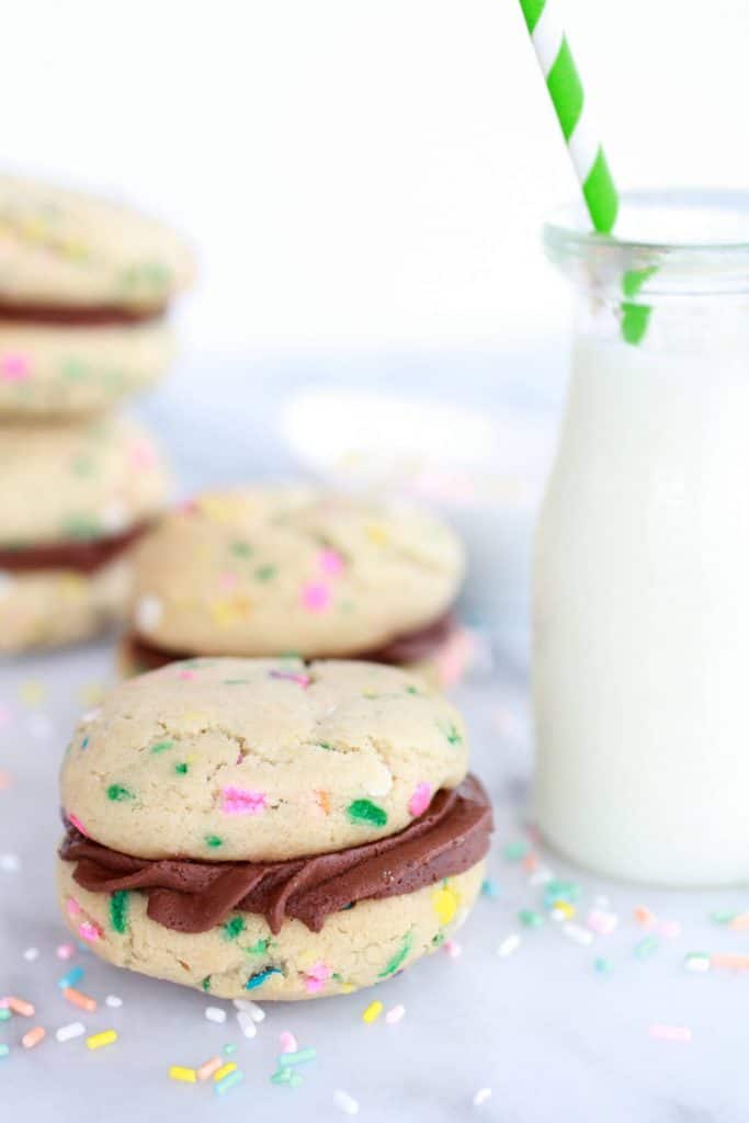 Homemade Funfetti Sandwich Cookies with Chocolate Ganache Frosting