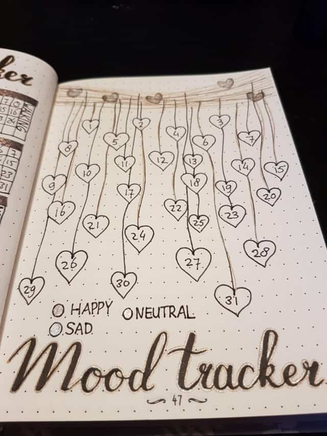 Garland hearts one page mood tracker