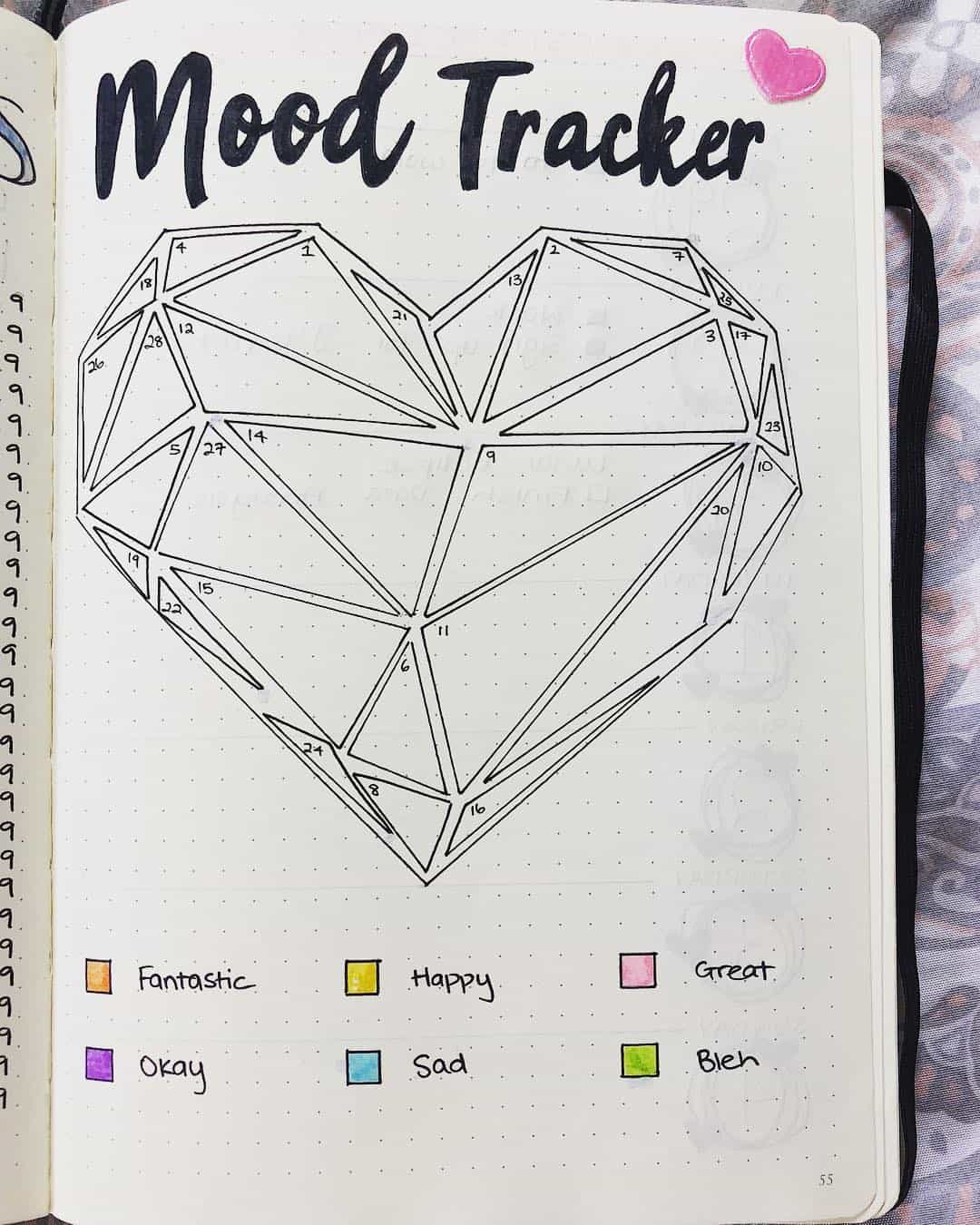Geometric heart bullet journal mood tracker