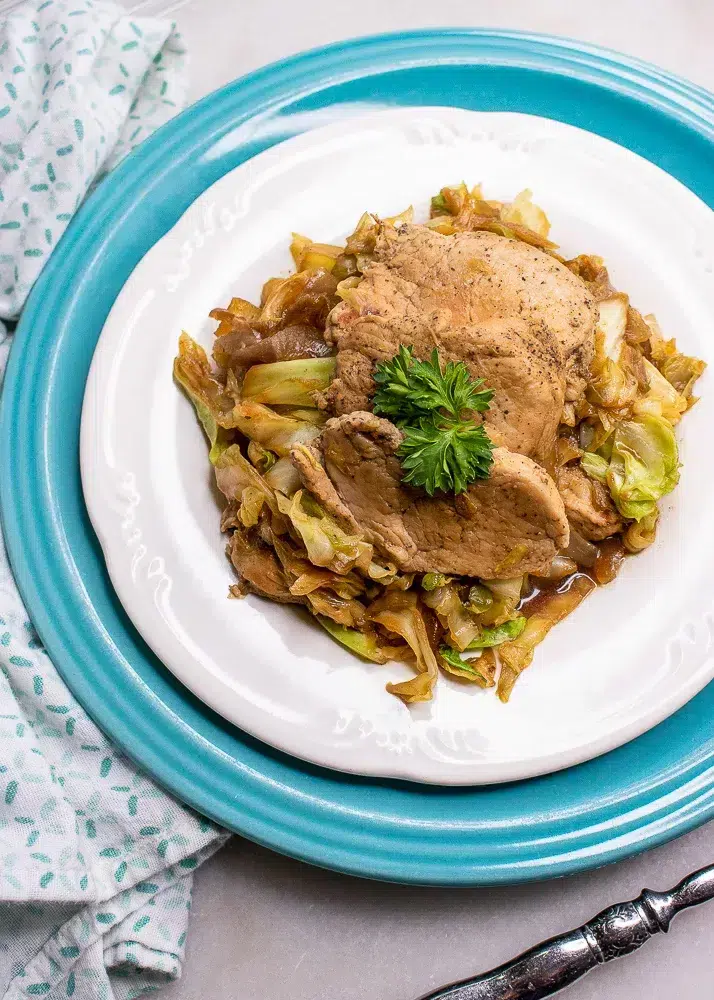 Savor the hearty flavors of our Savory Pork and Cabbage Skillet! Tender pork, fresh cabbage, and a blend of spices come together in this quick and delicious one-pan meal. Perfect for busy weeknights or a comforting dinner. 😋 #OnePanMeal #PorkSkillet