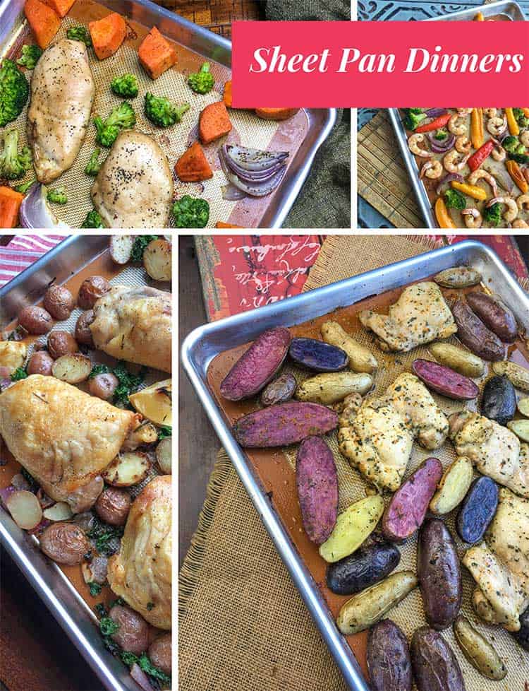 These sheet pan dinners are gluten free and made from whole foods. They're super simple and perfect for midweek meals. #glutenfree