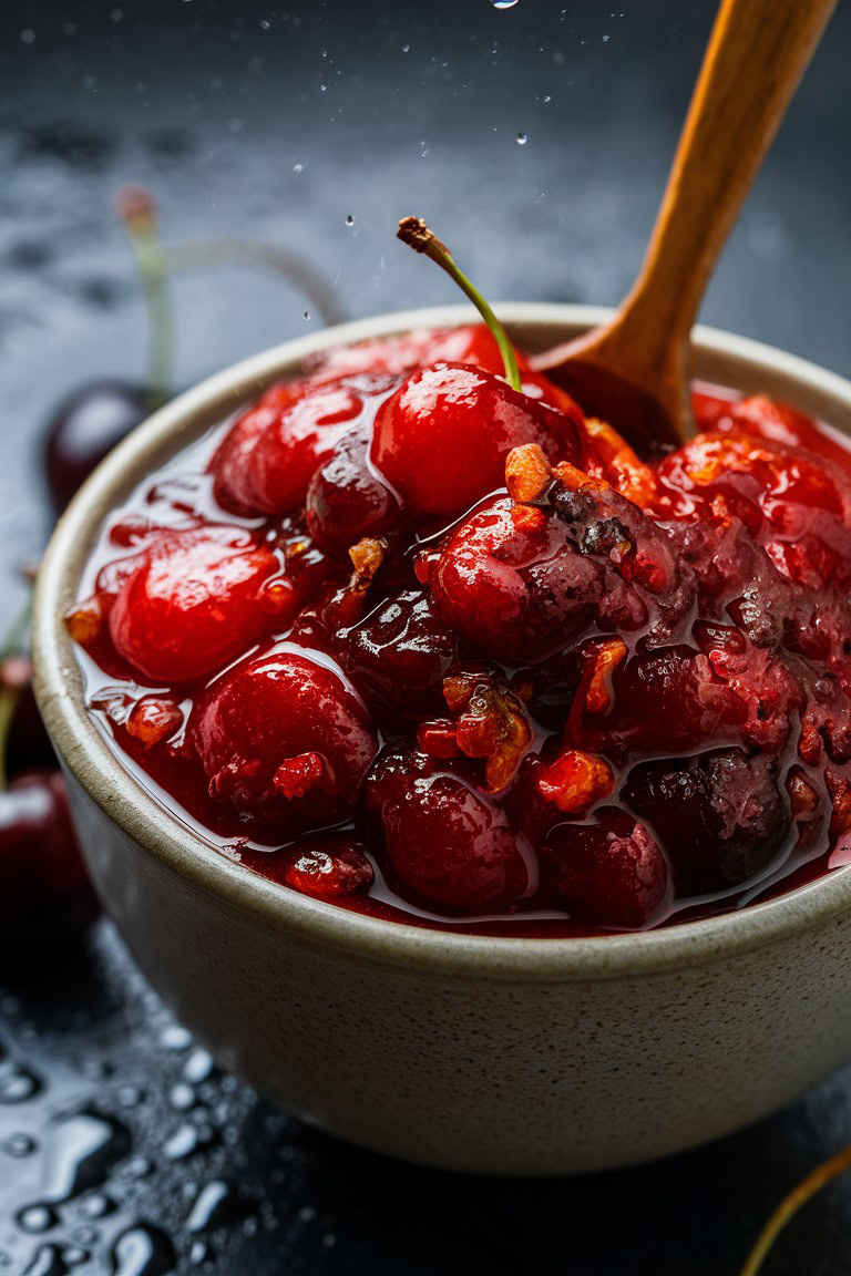 Try our delicious Spicy Cherry Chutney recipe! Sweet cherries meet bold spices in this irresistible condiment. Perfect for adding a gourmet touch to your snacks and meals. Easy to make and even easier to love! 😋 #HomemadeChutney #CherryLovers