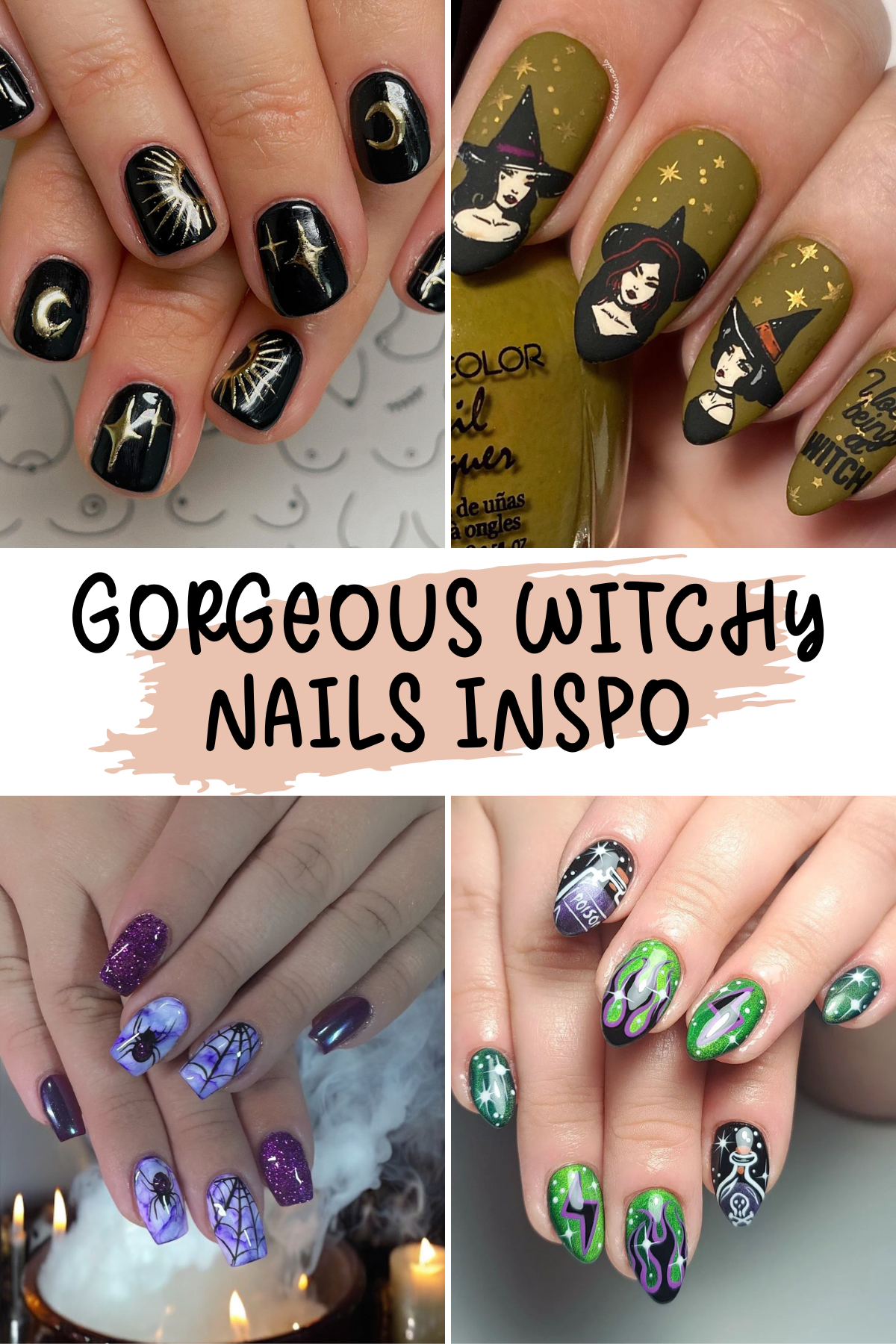 ✨🖤 Get ready to cast a spell with these witchy nail designs! Whether you love celestial moons, spooky spiders, or magical symbols, these nails are sure to add some mystical vibes to your look. Perfect for October or anytime you want to embrace your inner enchantress! 🕷🌙💫