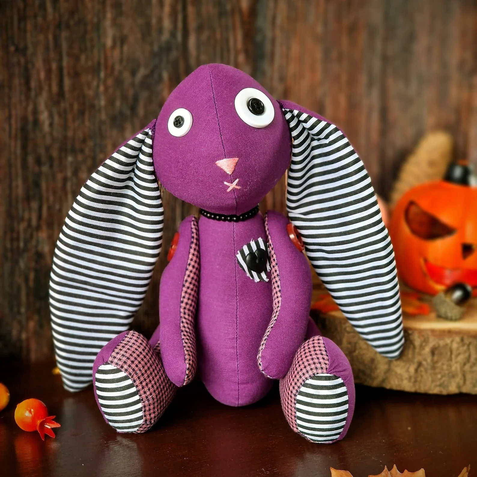 If you love your Halloween a little creepy-cute, this Gothic Bunny is a must-sew. 🖤 With floppy striped ears, button-jointed arms and legs, and that quirky stare, she’s the perfect mix of spooky and sweet. The PDF pattern comes with step-by-step photo instructions, actual-size templates (seam allowance included), and tips to make her sit or stand. At about 11 inches tall, she’s an ideal handmade keepsake—and many crafters even turn her into a memory bunny from old clothes. One reviewer raved about how much they loved the pattern (and just made the tail bigger for fun!). Instant download means you can start stitching right away. Pop her on a shelf or by the candy bowl and she’ll bring a wonderfully gothic touch to your Halloween décor. 🎃