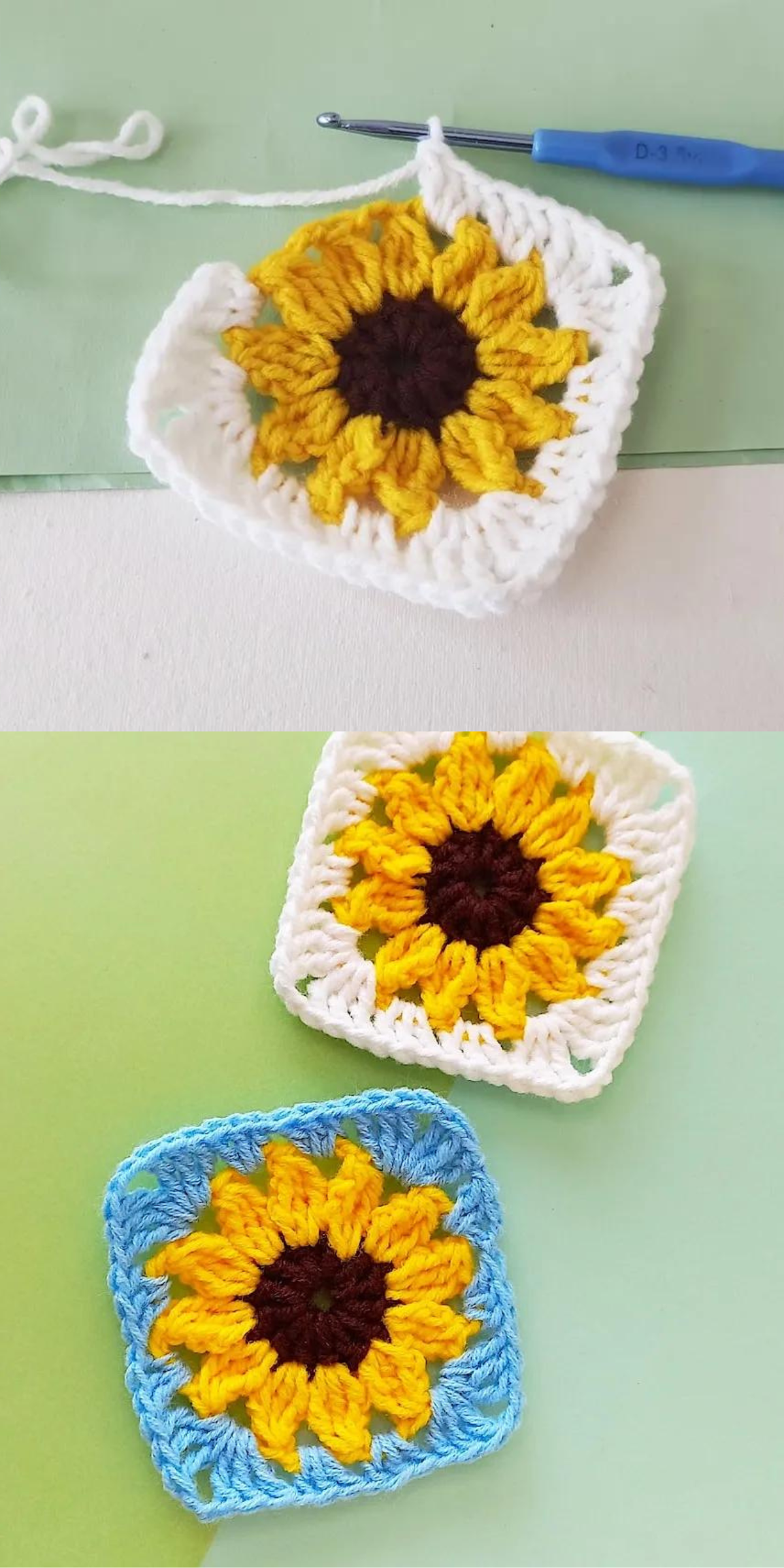 This sunflower granny square is the perfect mix of retro and modern. It’s a lovely, textured square that would be gorgeous in an afghan or a boho-style cushion.