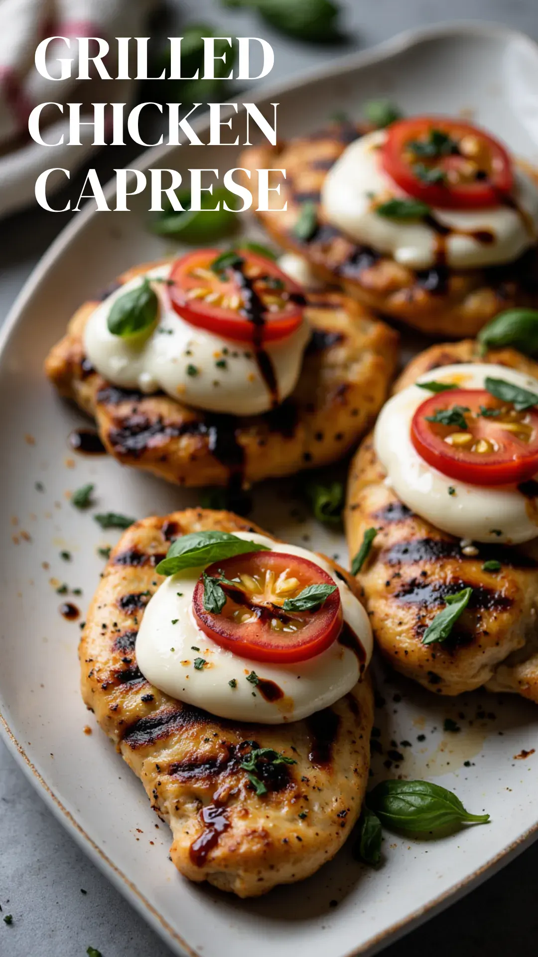 Juicy grilled chicken meets melty mozzarella and fresh tomato in this easy Caprese-inspired dinner!