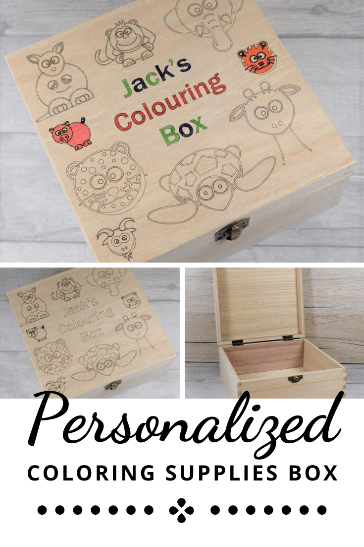 Personalized Wooden Coloring Book Supplies Box