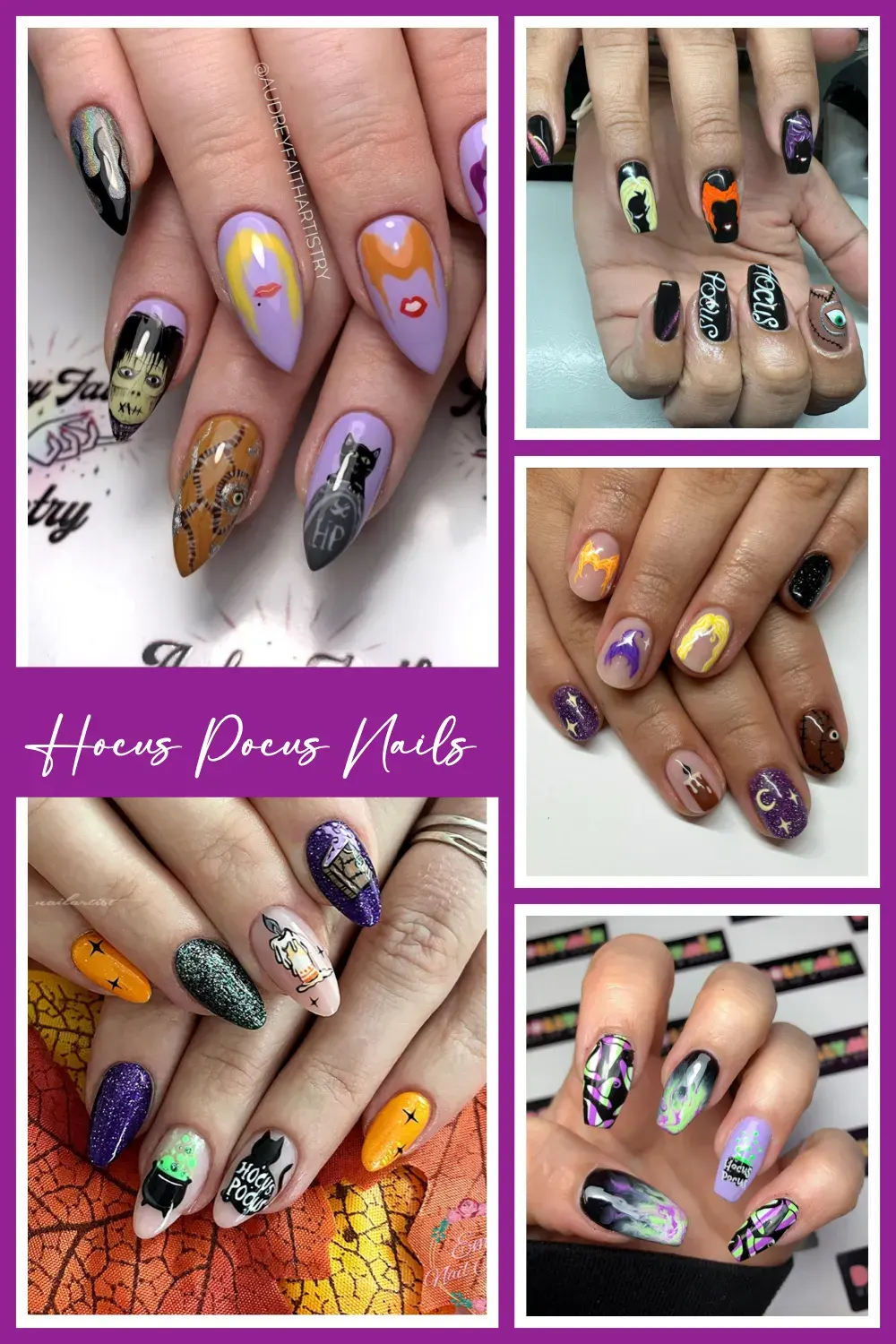 ✨ Hocus Pocus Nail Art Ideas for Halloween Magic - Calling all Sanderson Sister fans! 💅 These Hocus Pocus nails are pure Halloween magic — from bold witchy colors to Binx, cauldrons, and sparkly purple glam. Perfect for October nails or a trip to Disney’s Mickey’s Not-So-Scary Halloween Party! 🖤🎃 #HocusPocusNails #HalloweenNails #DisneyNails #SpookySeason