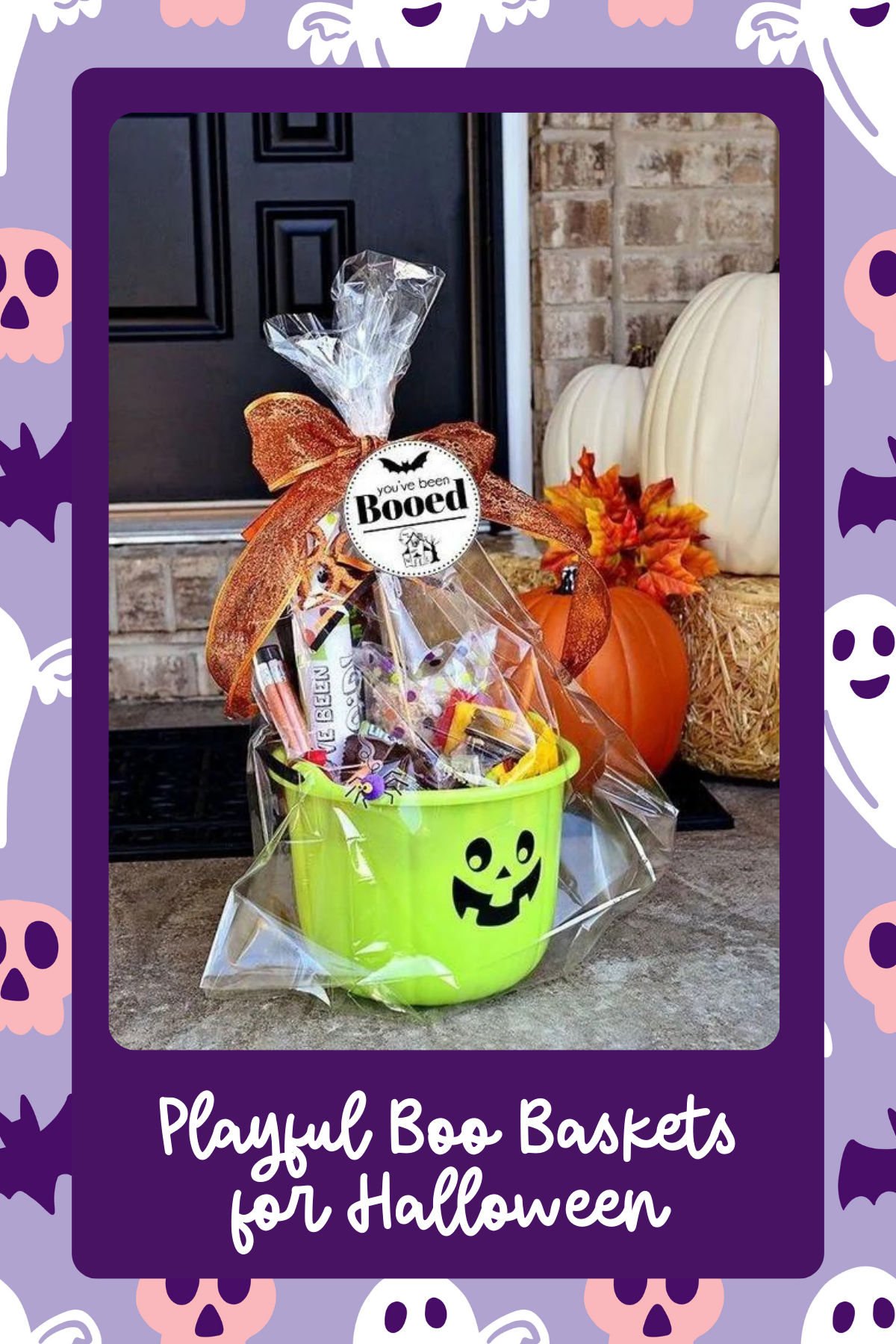 Classic You've Been Booed Basket – This green pumpkin bucket wrapped in cellophane is a great doorstep surprise with treats galore, perfect for getting into the Halloween spirit!