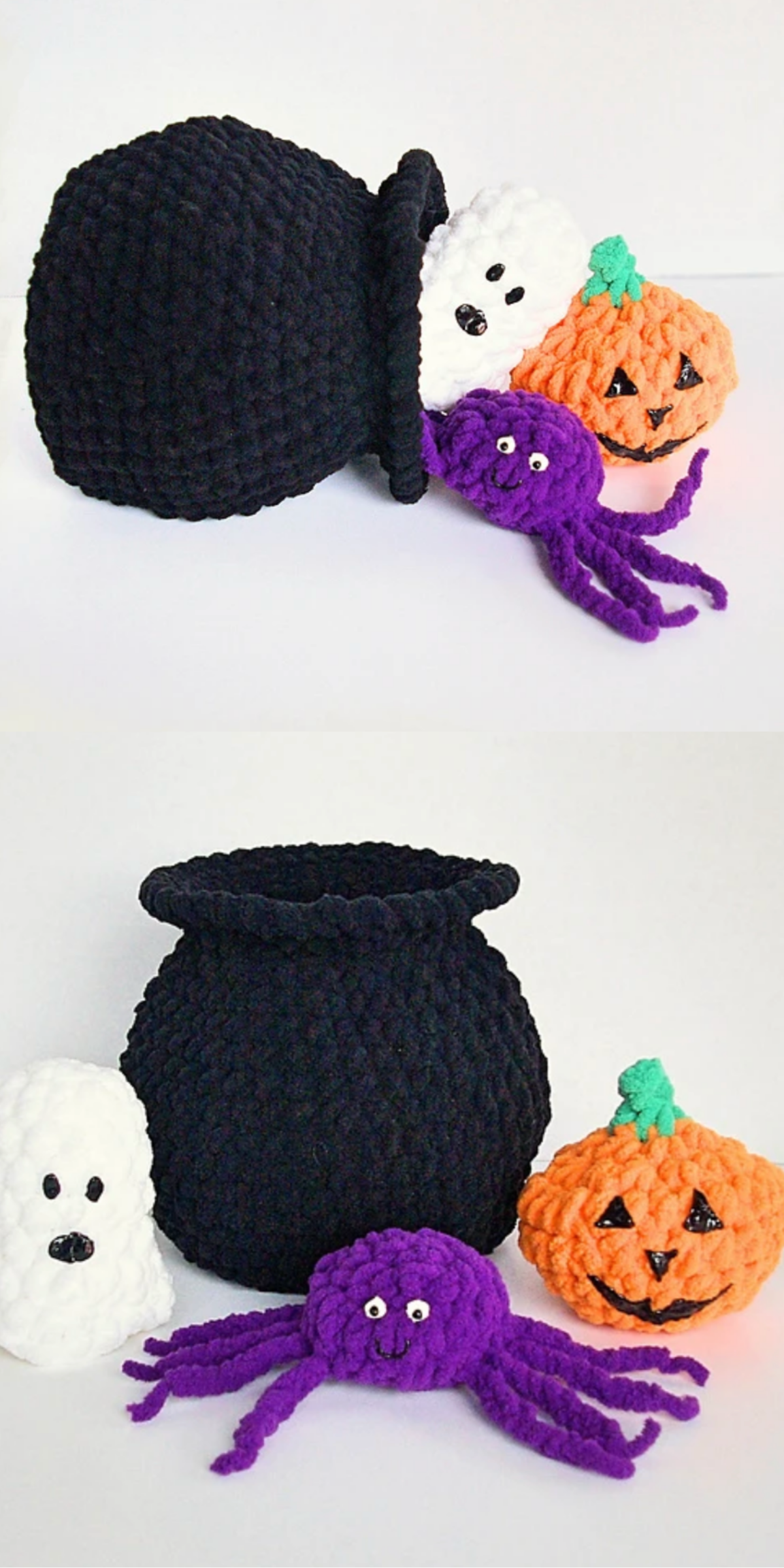 Make a soft, sensory crochet Halloween Cauldron toy with this free pattern. Babies and toddlers will love playing with this fun stuff and spill toy.