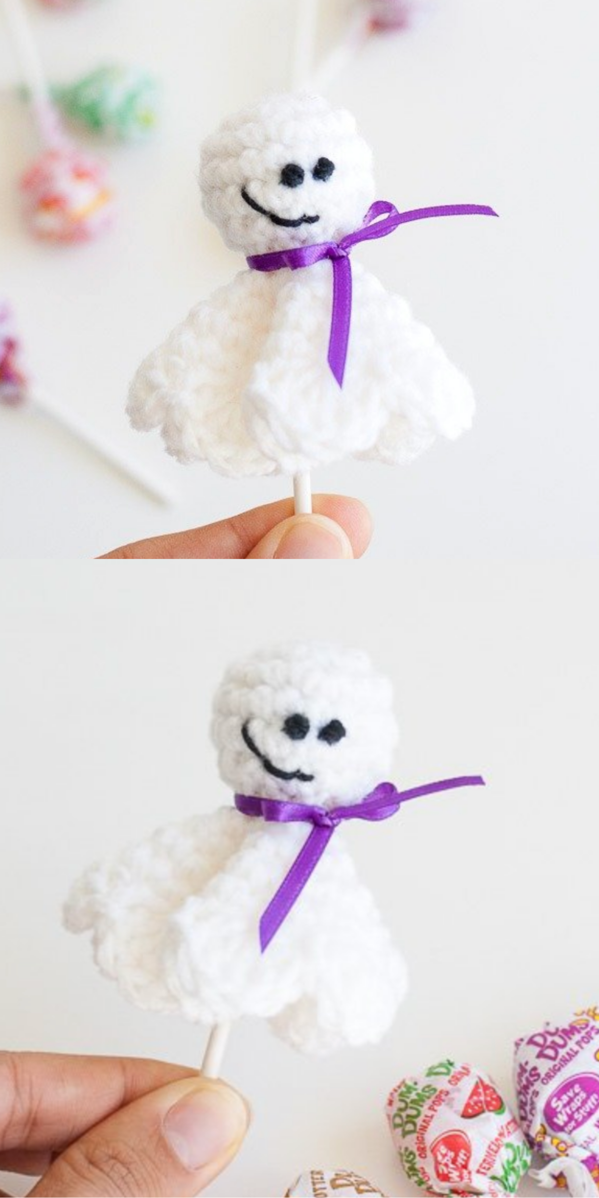 These adorable little crochet lollipop ghosts will make great favors at your Halloween Party.