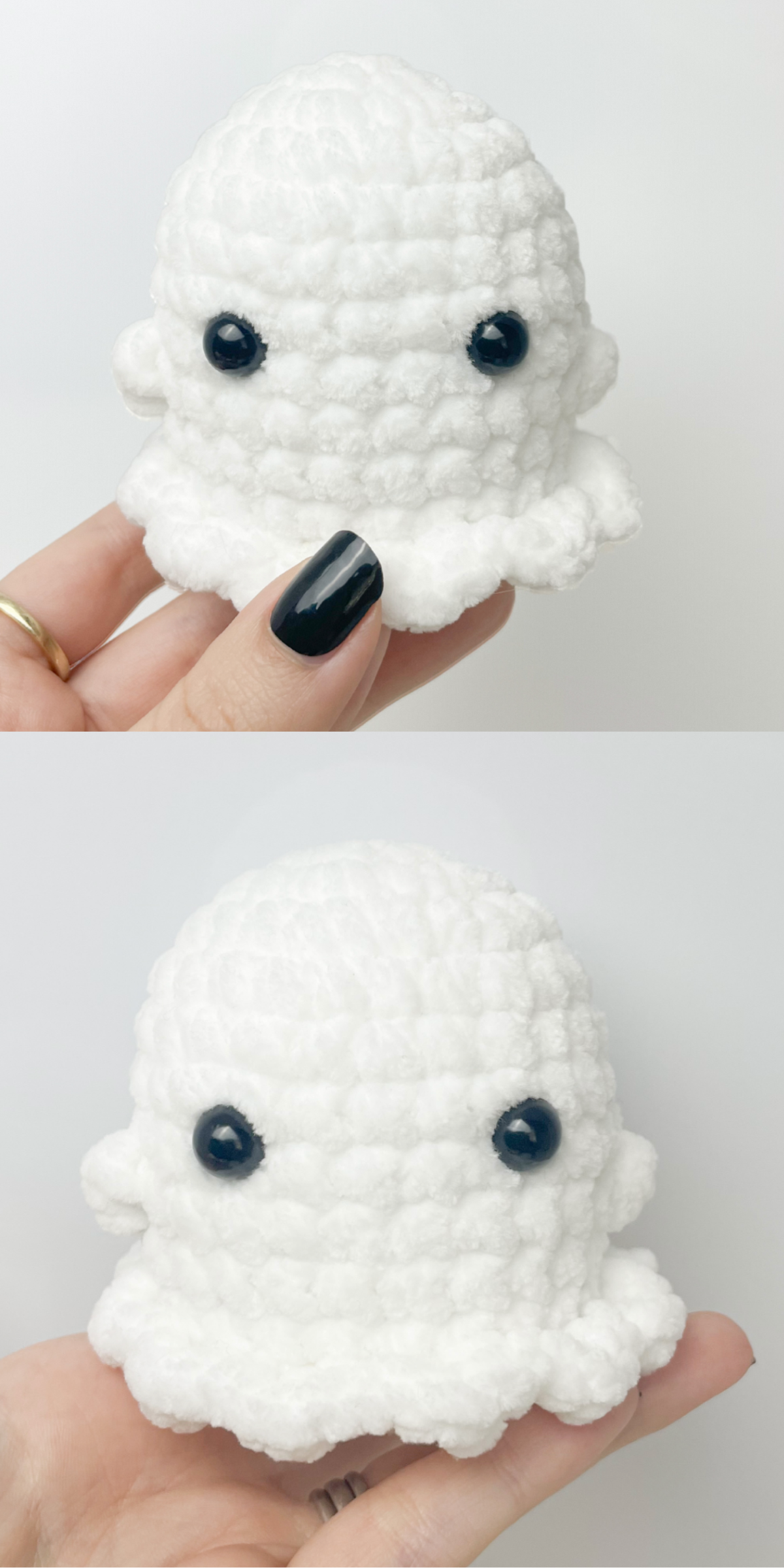 This is a crochet pattern to make this super cute mini ghost. And it's no-sew!