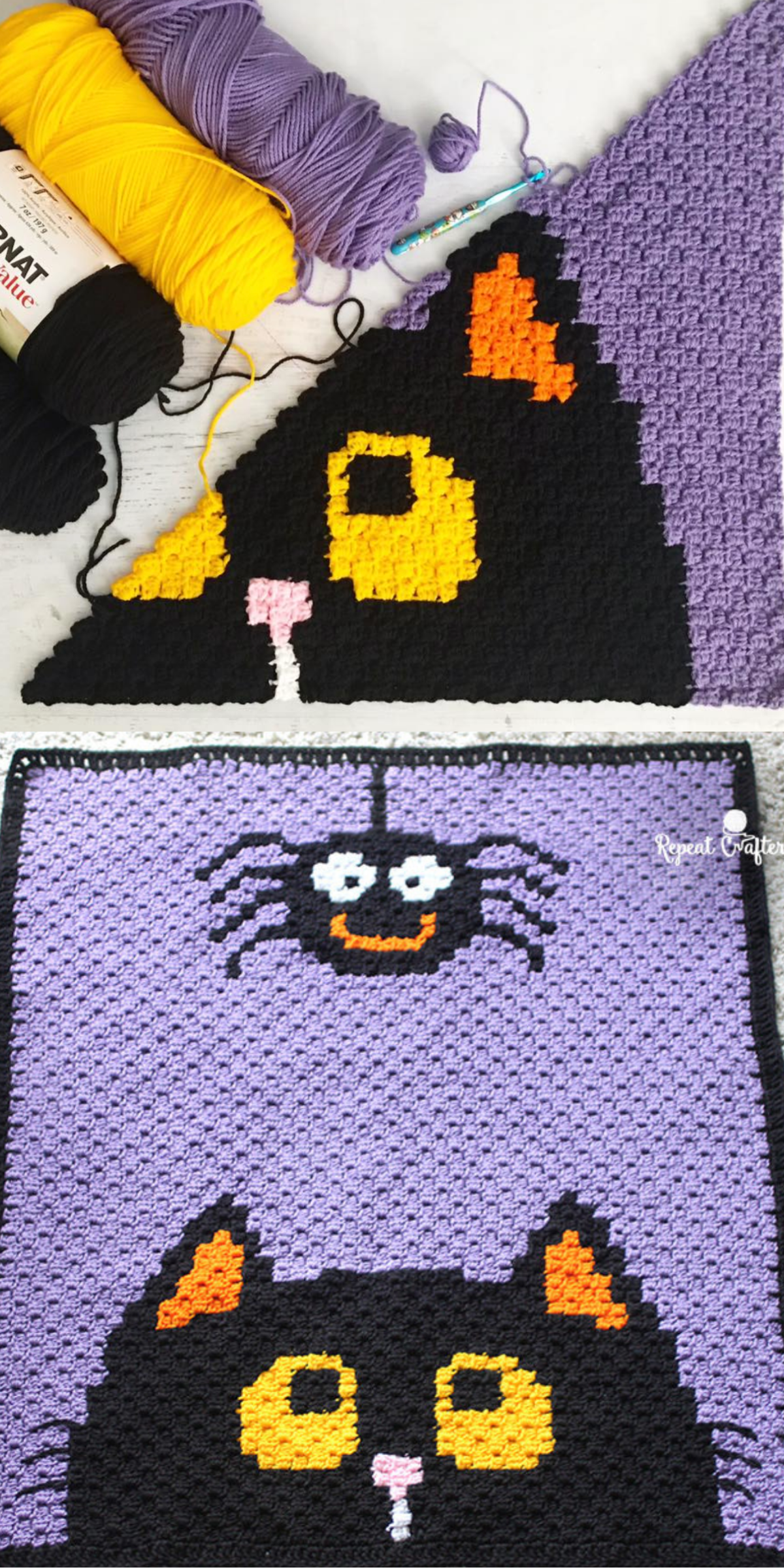 How cute is this little black kitty peaking up from the bottom of the blanket?! And then an adorable spider comes down from the top to say hello! Halloween doesn’t need to be scary or creepy. I just love making cutsie creations for my seasonal decor!