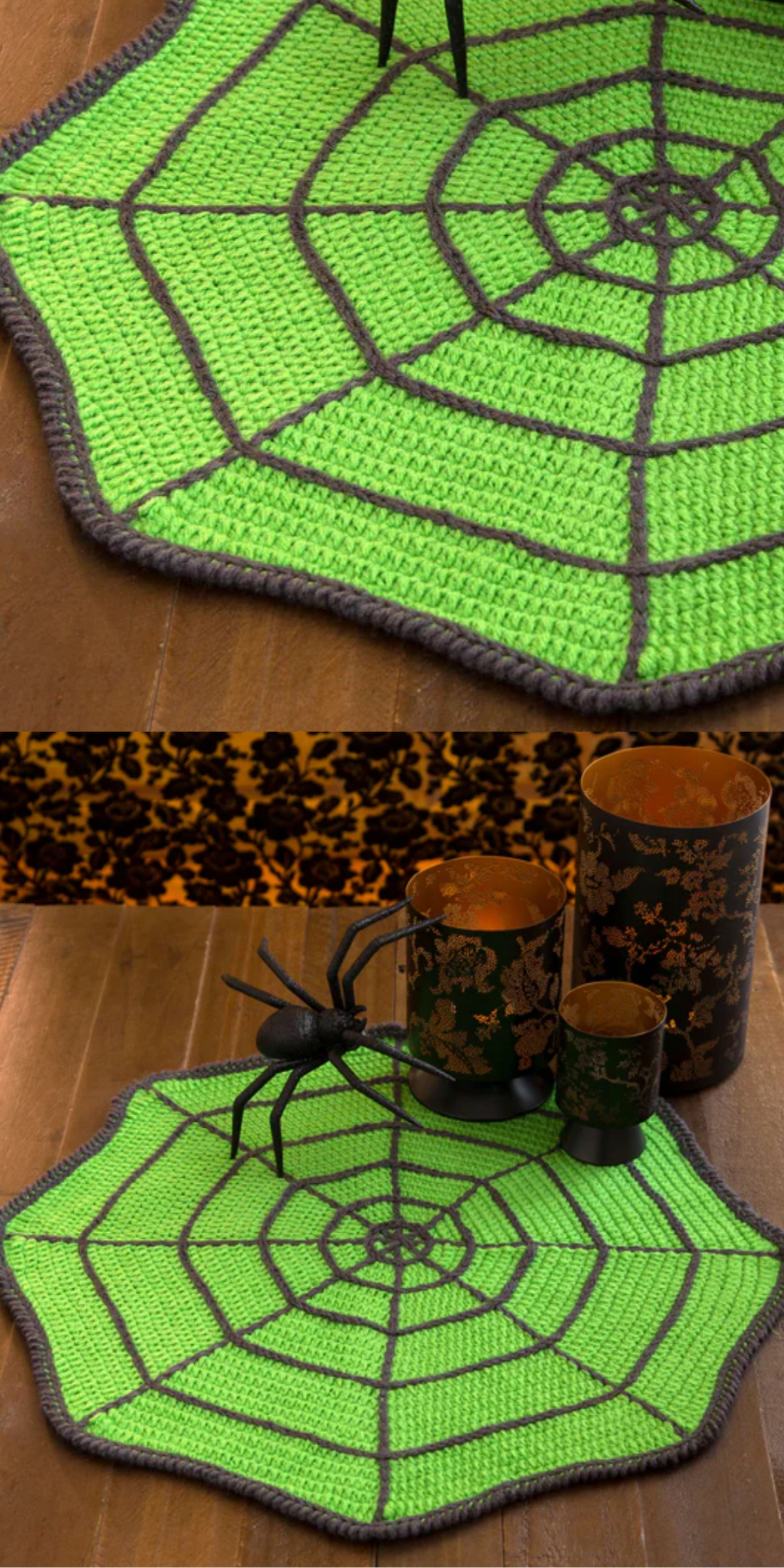 Use this fun crochet mat to add the creepiest accent to your Halloween décor. It's an inspired project that's perfect in eerie shades of Red Heart Super Saver. Measuring 20" in diameter, it protects tabletops from spills and crumbs at the Halloween party. Customize the effect with superhero shades and turn this project into a fun placemat that kids will love every day!