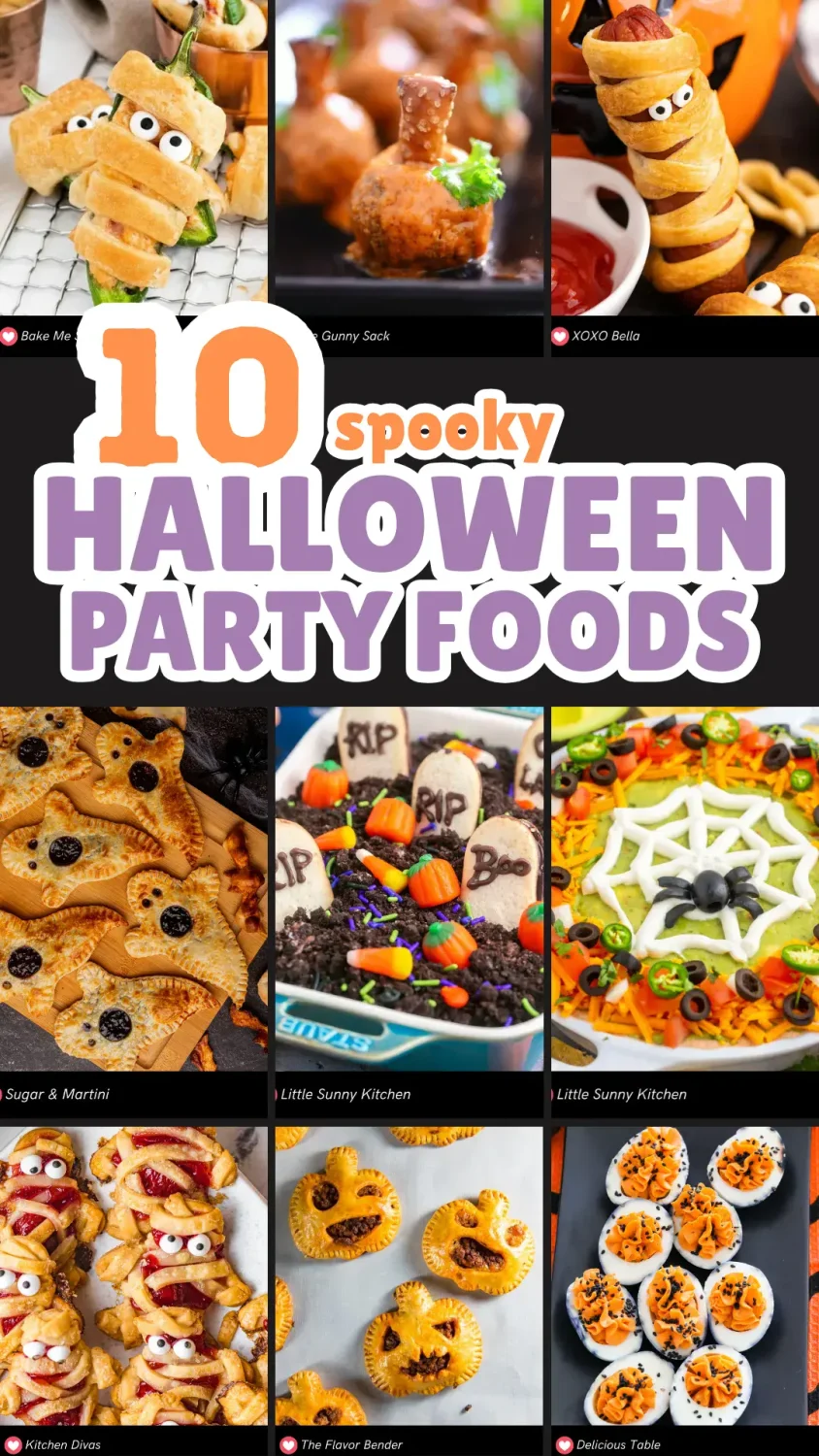 Make your Halloween extra tasty with these spine-chilling Halloween party foods! Perfect for serving a crowd, these treats are fun to make and frighteningly good to eat. ?♀️ #HalloweenSnacks #PartyPlanning #HalloweenMenu