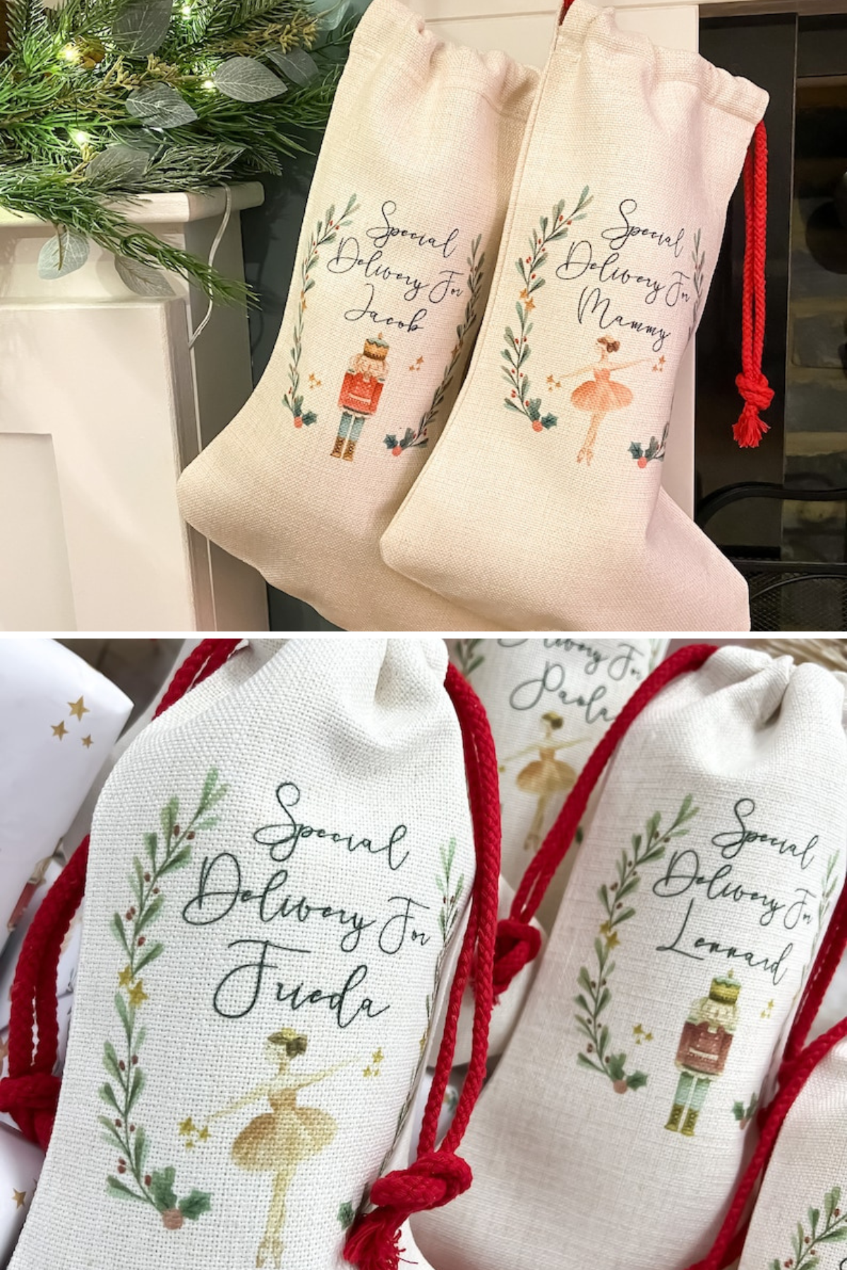 Delicately designed, these stockings feature charming illustrations and personalized messages, making them a sweet and sentimental choice for adding a special touch to your holiday gifts.