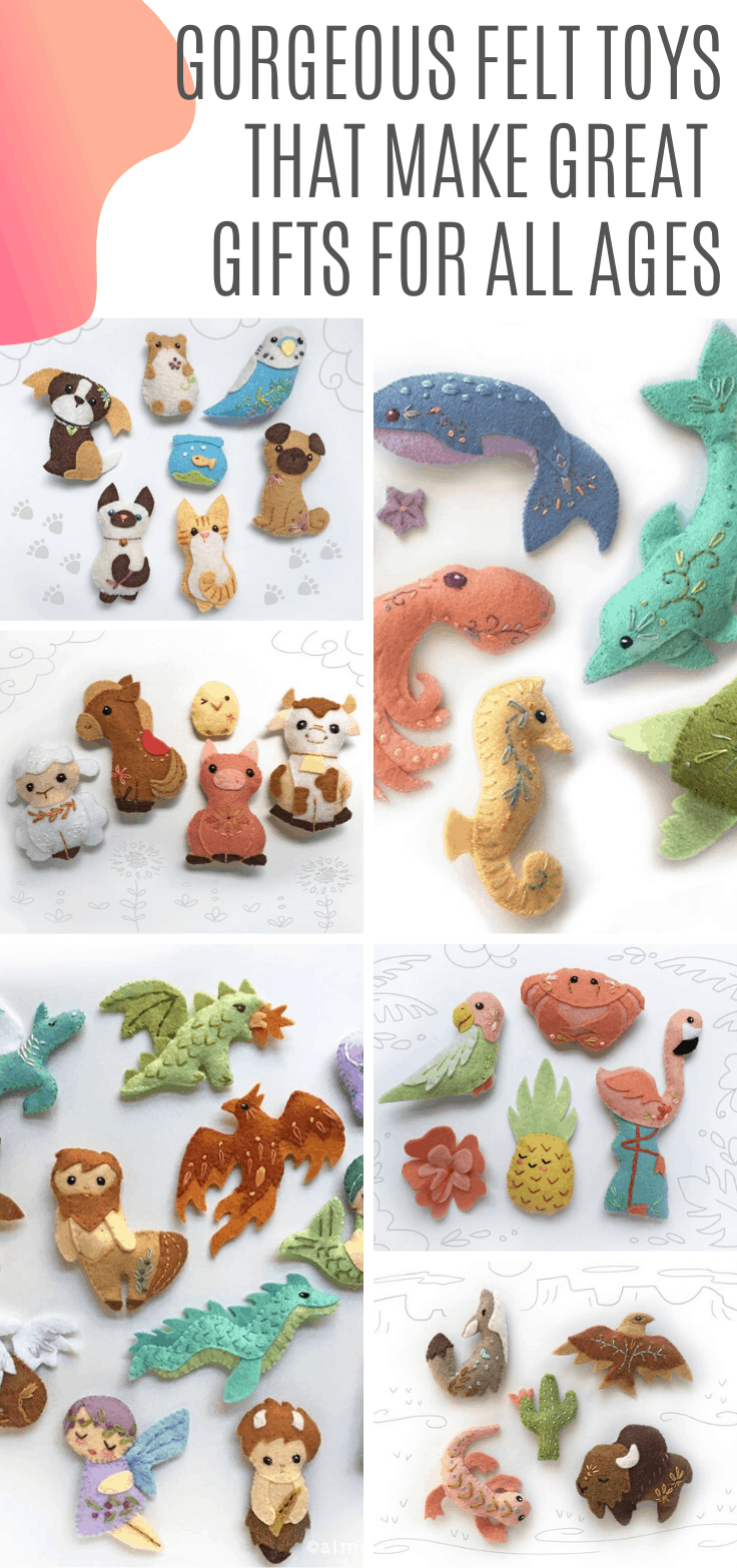 Oh my! SO many beautiful handmade felt toys! These patterns are easy to follow and make great gift ideas for baby showers, birthdays and Christmas!
