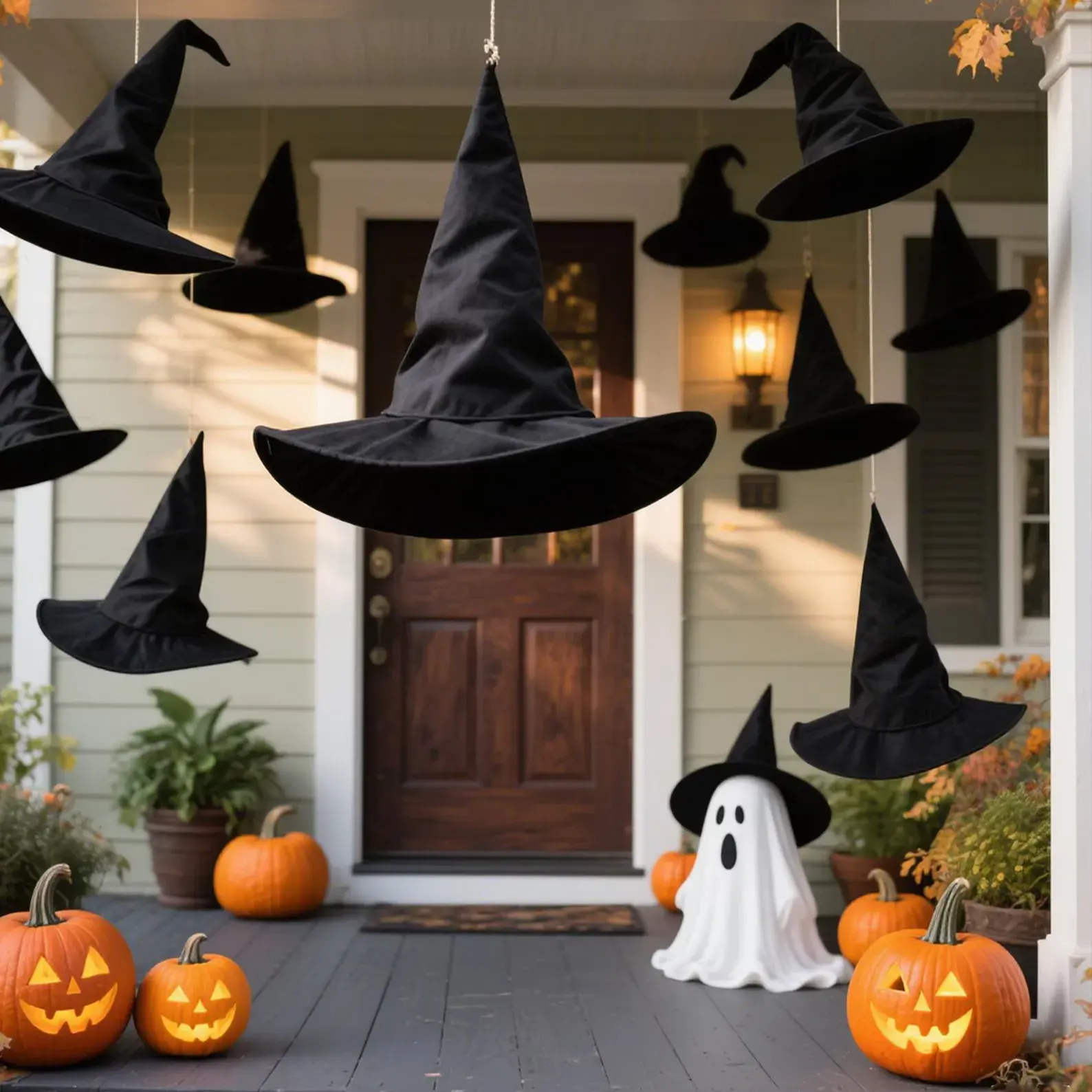 Nothing says “spooky season” like a porch full of floating witch hats! 🧙‍♀️✨ This set comes with 12 durable black hats and a 115-foot cord so you can easily hang them from ceilings, trees, or porch beams. They’re lightweight, pre-assembled with string, and ready to create that magical floating effect in minutes. Perfect for Halloween parties, school events, or even as a photo backdrop, these hats look just as eerie in daylight as they do glowing under lights at night. Bonus: you can even use them as quick costume props if you need a last-minute witch or wizard look. 🎃🕷️