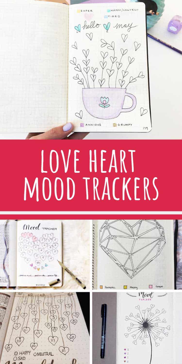 So many cute love heart mood tracker spreads for your bullet journal!