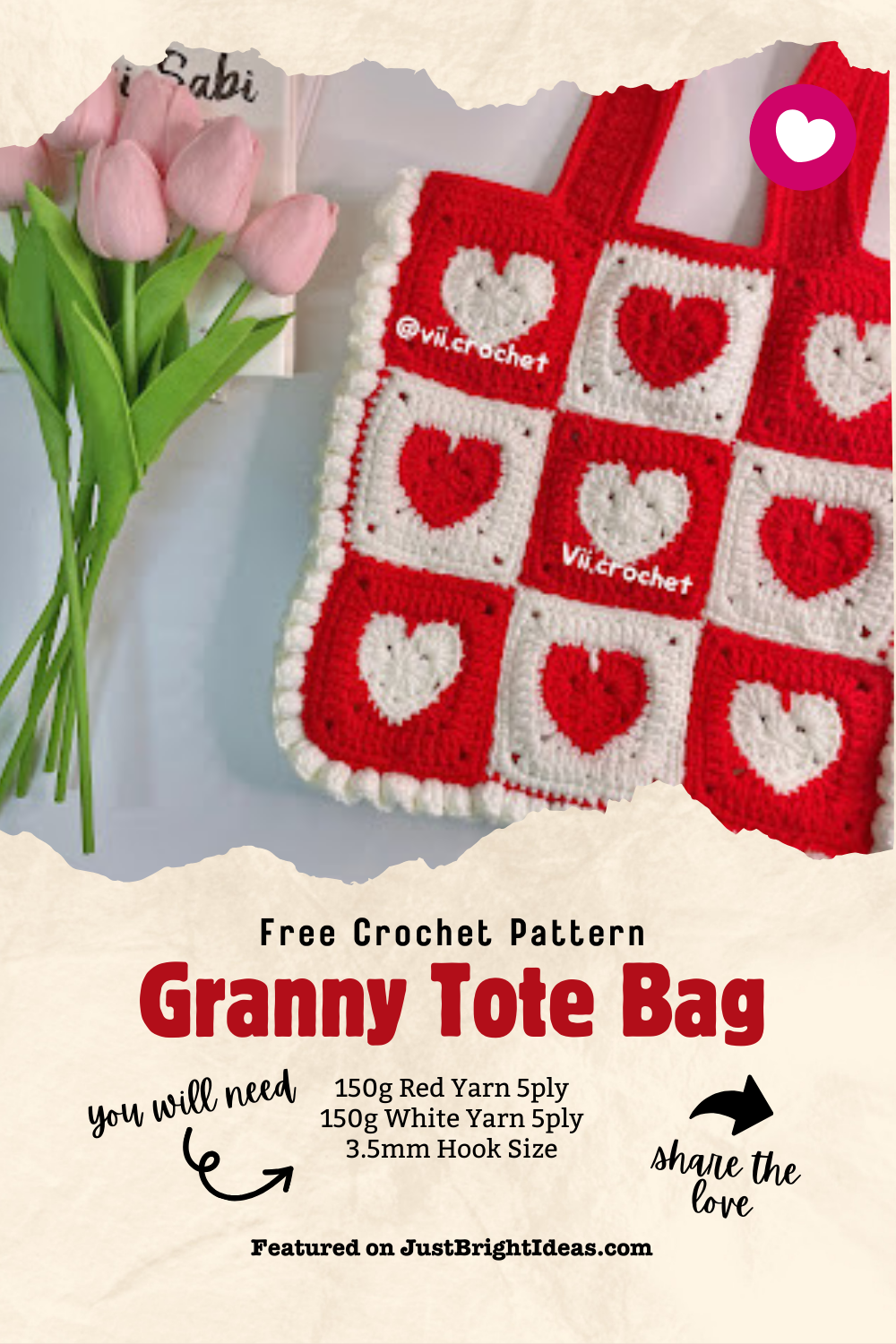 Level up your crochet game with our Heart Granny Square Tote Bag pattern! 💖🌟 Perfect for daily use, featuring a stunning heart design that's sure to charm. Handmade with love using your favorite yarn and crochet hooks. You need this must-have accessory! 🧶✨ #CrochetPattern #GrannySquareBag #HandmadeFashion