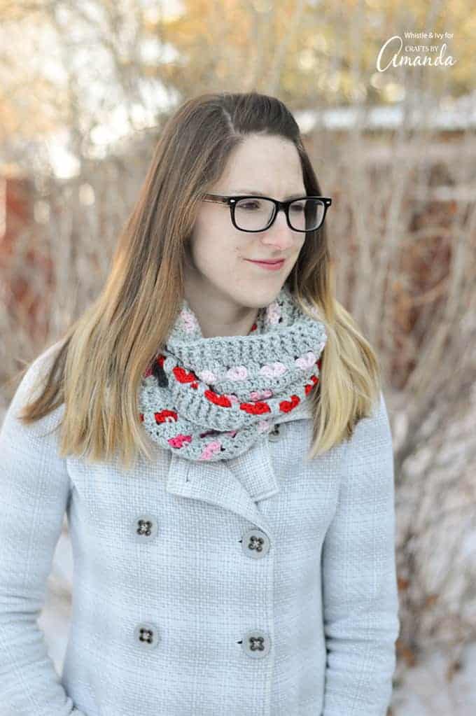 Heart Motif Infinity Scarf Crochet Pattern