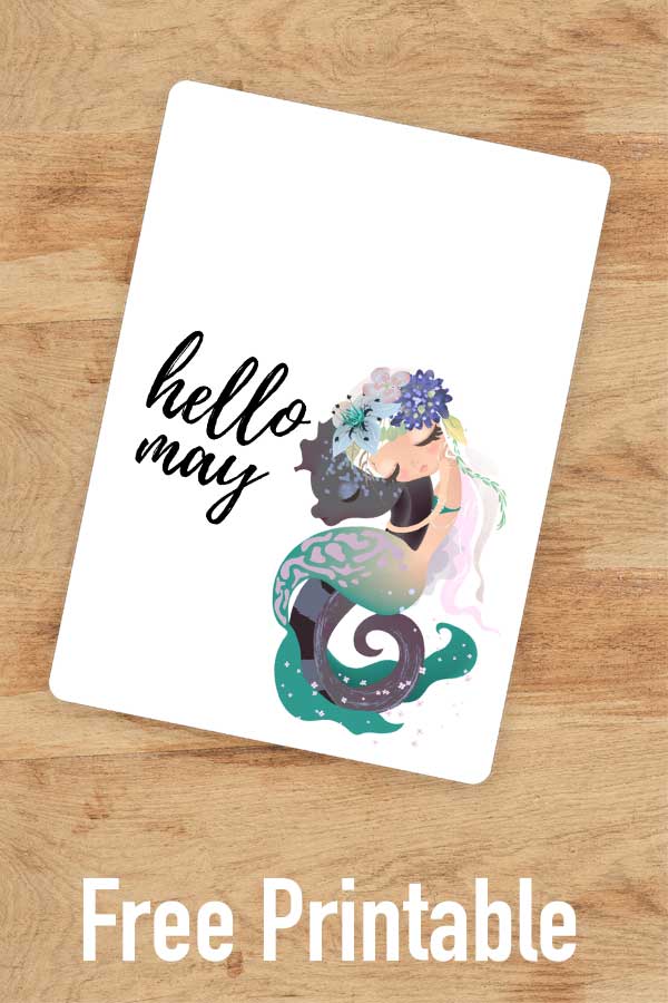 This mermaid is riding a seahorse on this Hello May bullet journal cover page free printable