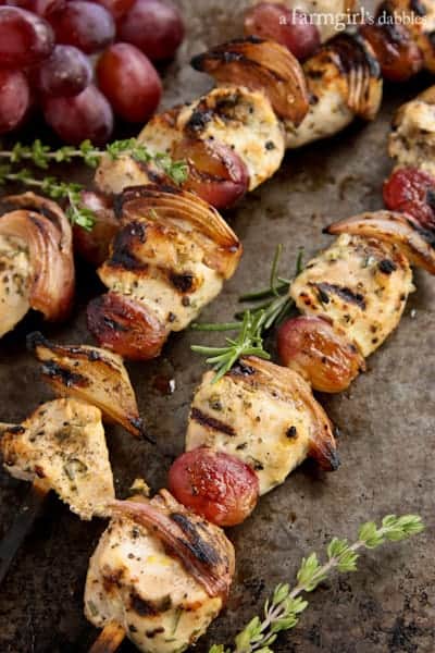 Herby Grilled Chicken Kebabs with Grapes and Shallots