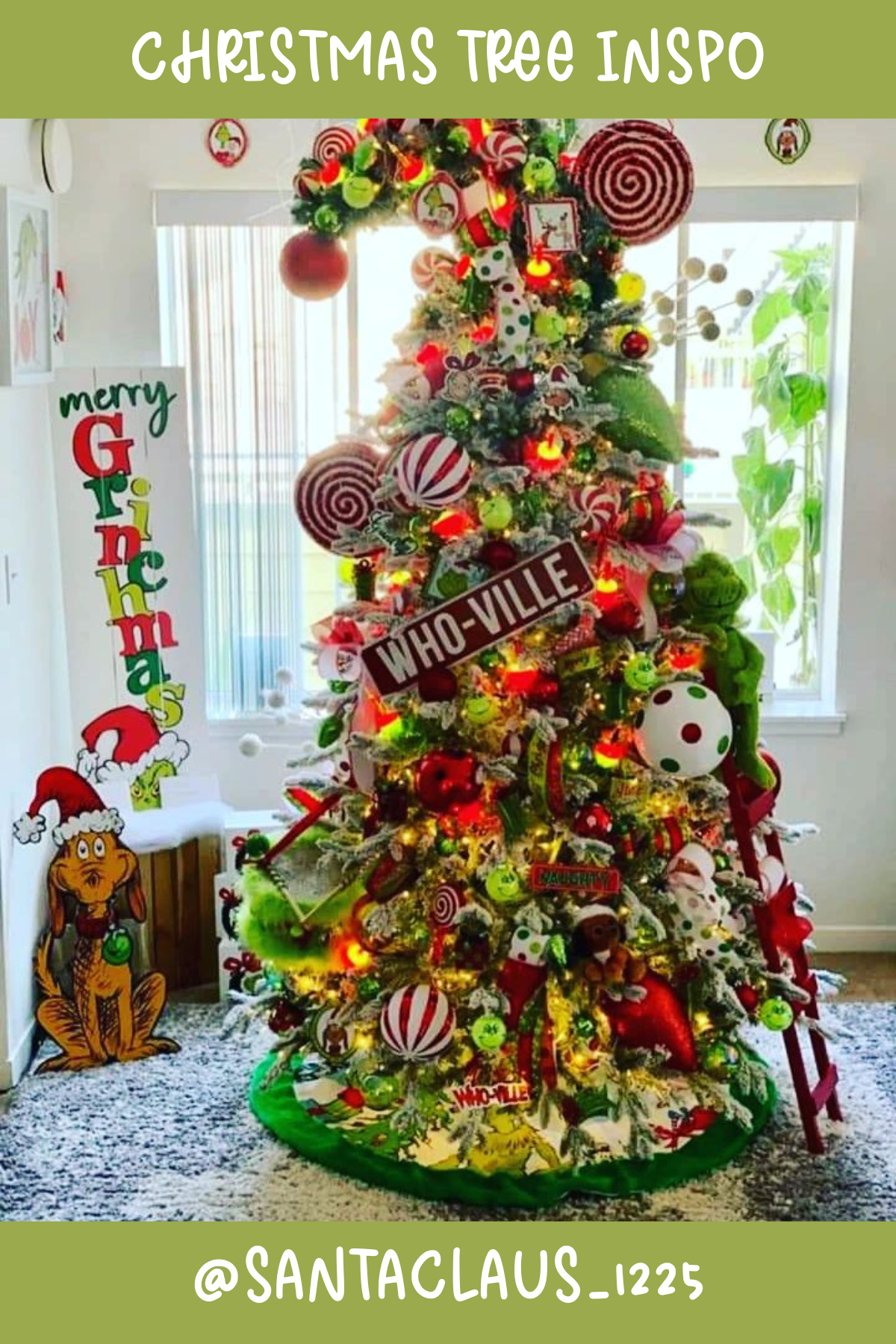 Tree 18 (@SANTACLAUS_1225): Straight from Who-ville, this Grinch-themed tree is overflowing with whimsical charm! With bright greens, reds, and all the playful Grinch details, it’s a quirky and festive tribute to everyone’s favorite holiday grouch.