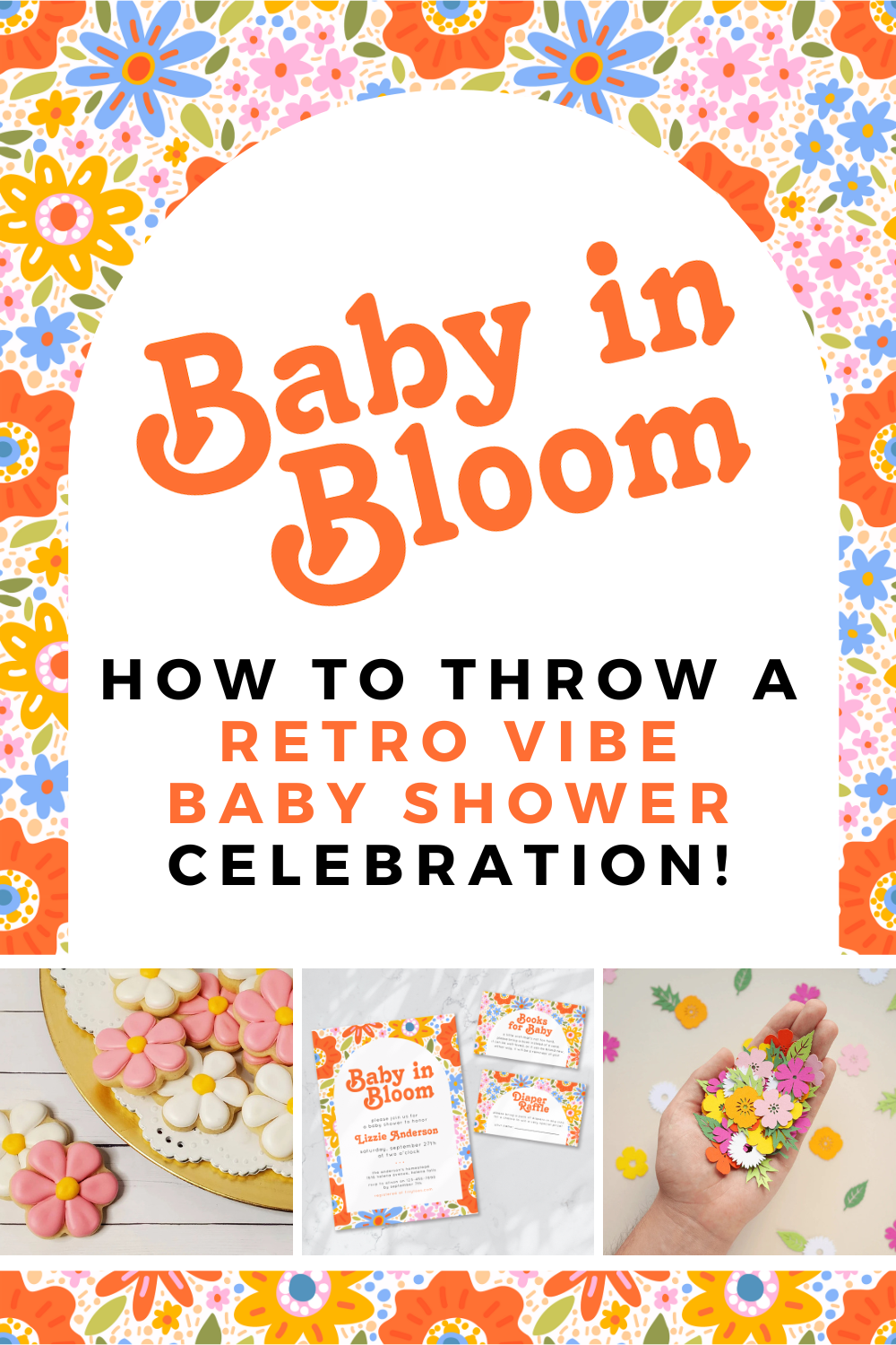 Celebrate the mom-to-be with a Baby in Bloom baby shower that is full of groovy retro vibes! 🌸✨ Think 70s-inspired florals, pastel colors, and vintage decor that bring a fun and funky touch to this flower-filled celebration. #BabyShowerIdeas #GroovyBaby #RetroBabyShower