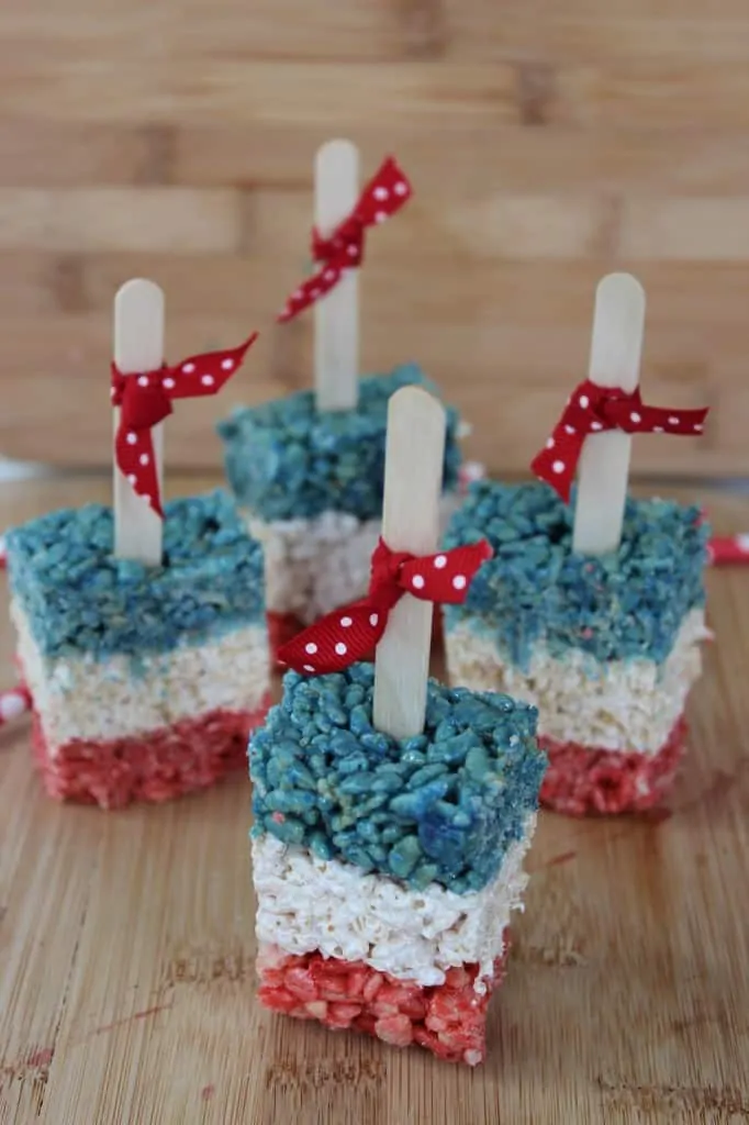 Patriotic rice krispy treat pops