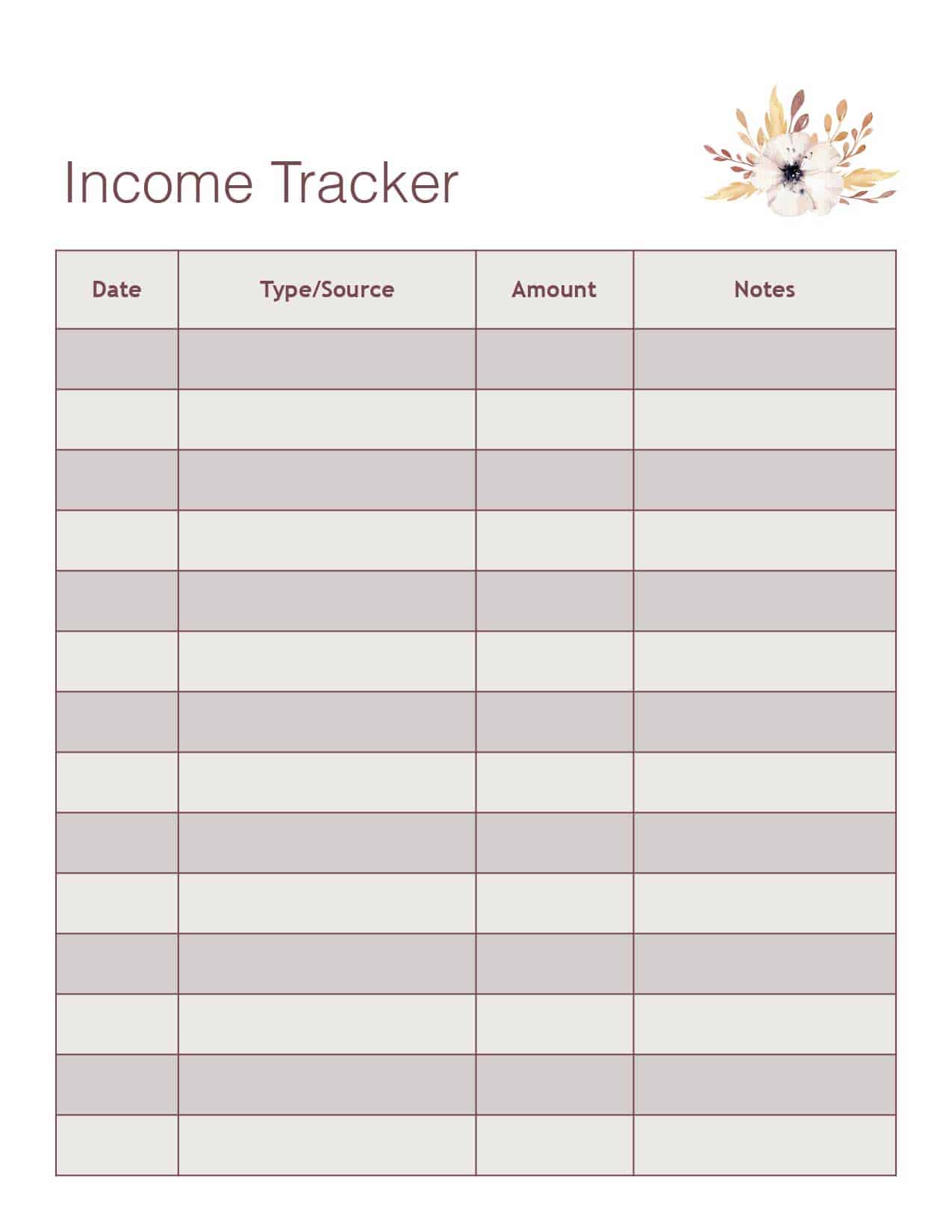 Keep track of your income with this free tracker printable