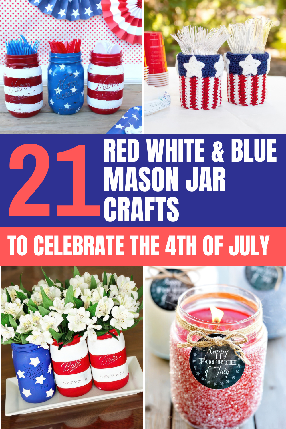 dd a touch of elegance to your 4th of July with these chic mason jar crafts! From sophisticated candle holders to stylish centerpieces, these red, white, and blue projects are perfect for adult crafters. Tap to explore all the creative ideas! 🇺🇸🖌️🎉