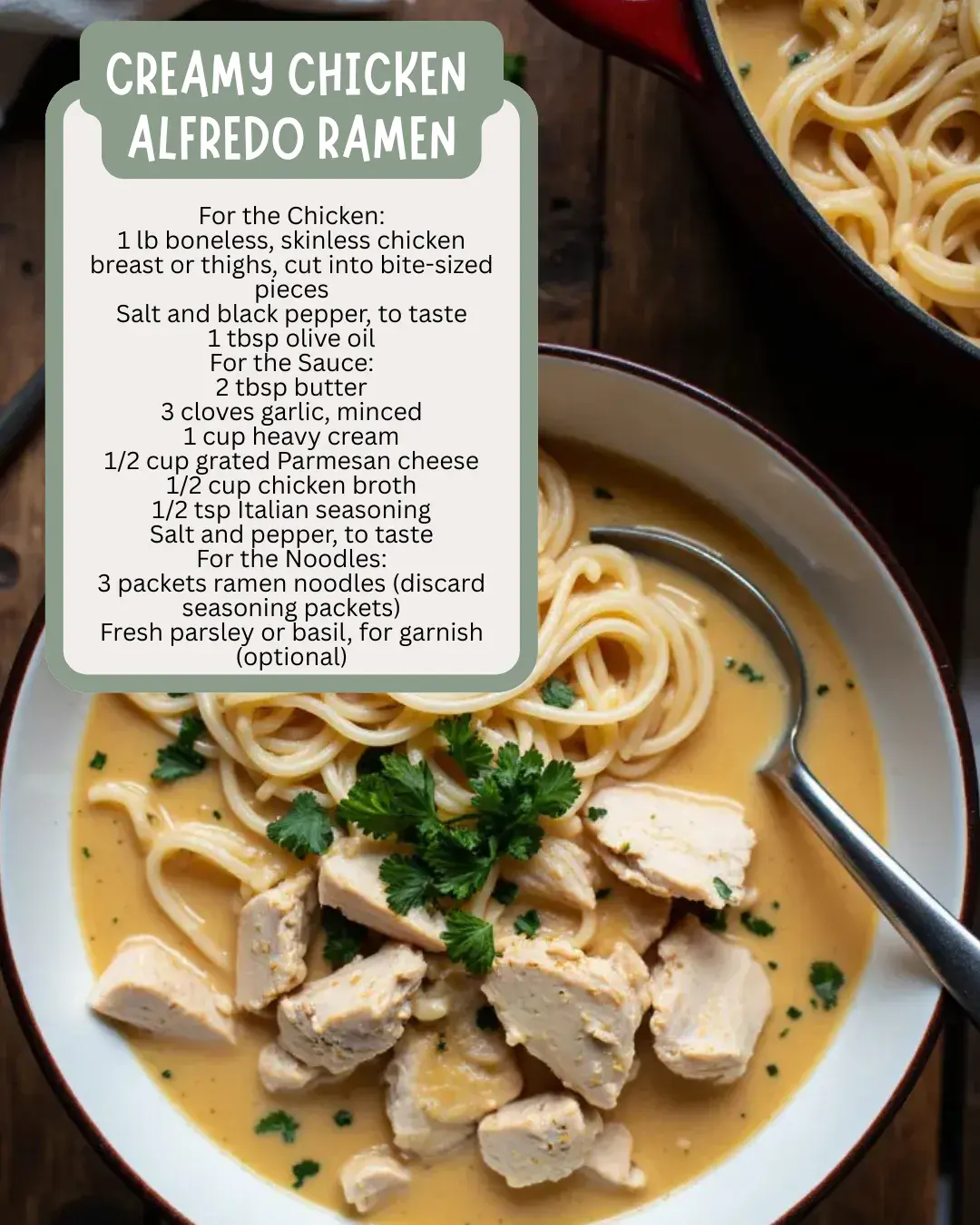 This Creamy Chicken Alfredo Ramen is your weeknight comfort food hero. Juicy chicken, rich Alfredo sauce, and springy ramen noodles come together for a cozy, cheesy dinner that’s ready in 30 minutes—perfect for when you need something hearty and satisfying fast.