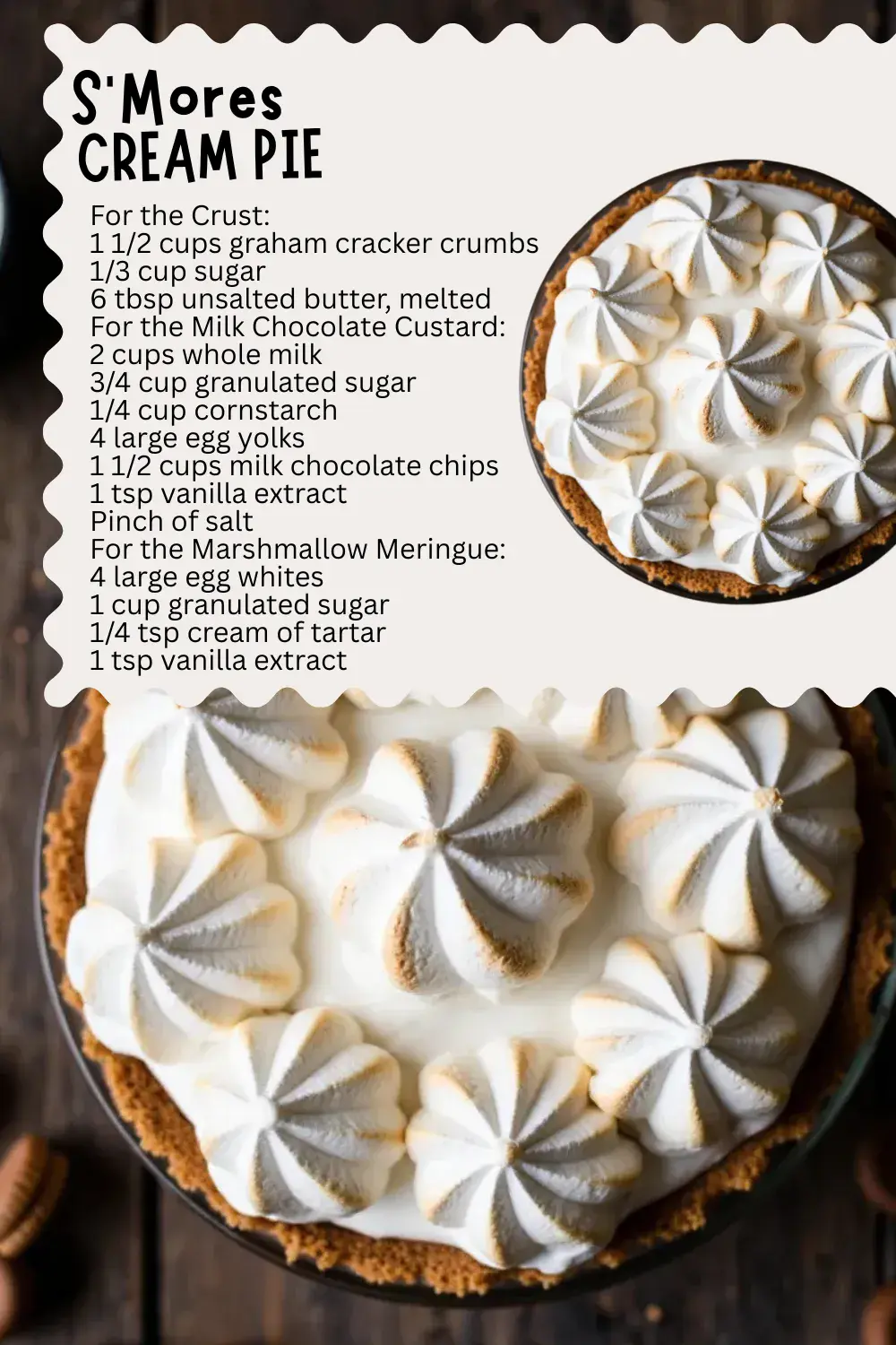 Bring the magic of the campfire indoors with this nostalgic pie! A crunchy graham crust holds creamy milk chocolate custard, topped with billowy toasted marshmallow meringue. Perfect for family nights or reliving summer memories. This recipe will become a firm favorite!