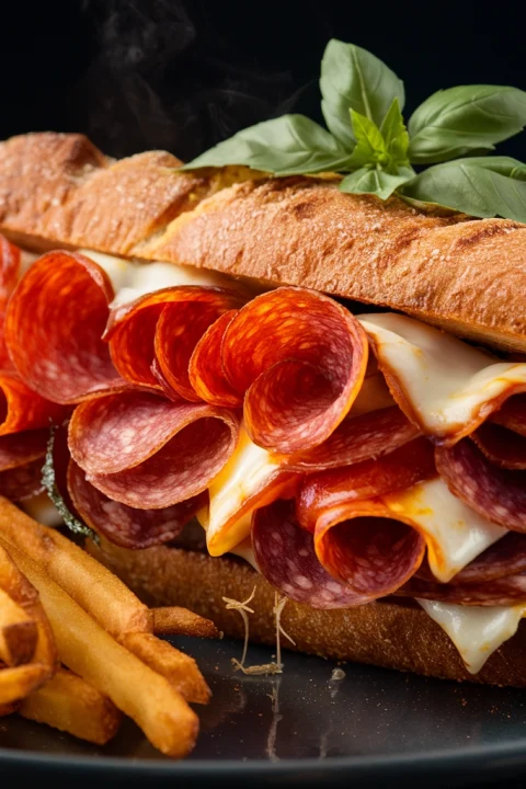 Get ready to savor a warm, cheesy Italian Panini! ?? Piled high with salami, pepperoni, or ham, and provolone cheese, all melted perfectly on soft artisanal white bread. ?? No Panini press needed—just use a grill pan and a cast iron skillet for the ultimate crispy and gooey sandwich experience! ?✨
