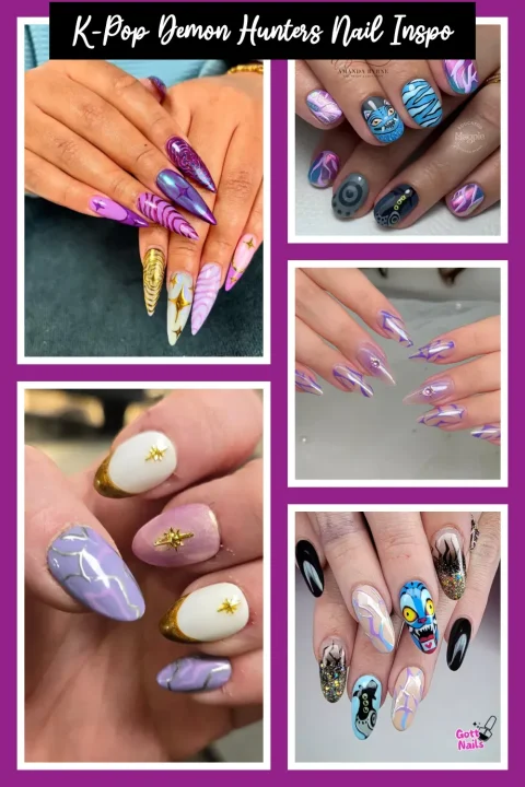 These K-Pop Demon Hunters–inspired nail designs are the ultimate mix of color, sparkle, and power. Perfect for your Halloween costume or everyday K-Pop glam! #KPopNailDesign #KPopDemonHunters #HalloweenNailArt