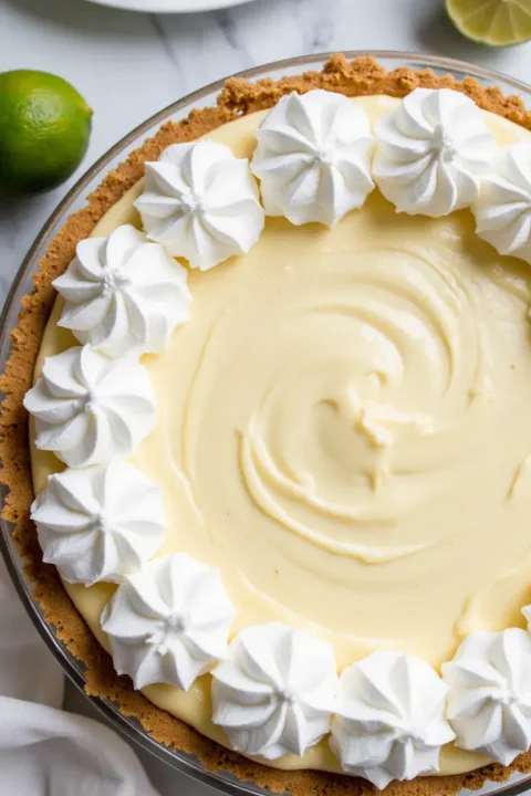 A zesty twist on cream pie with key lime curd swirled into white chocolate custard—refreshing and irresistible! #SummerDessert #PieLovers #BakingInspiration