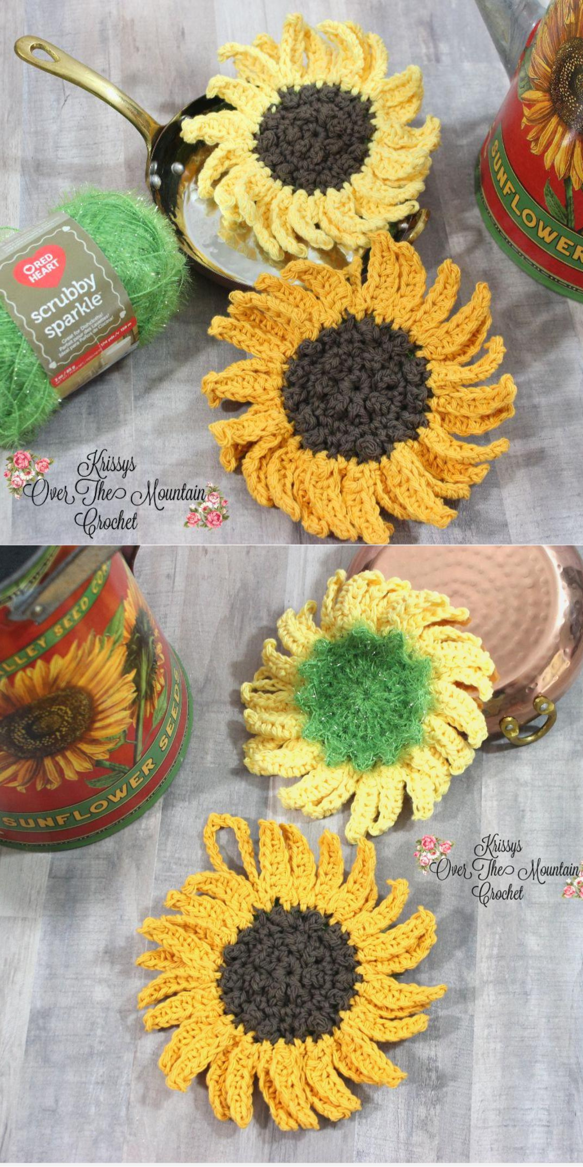 Clean up in style with this crochet sunflower dishcloth! It’s both pretty and practical, perfect for adding a bit of handmade charm to your daily routine.